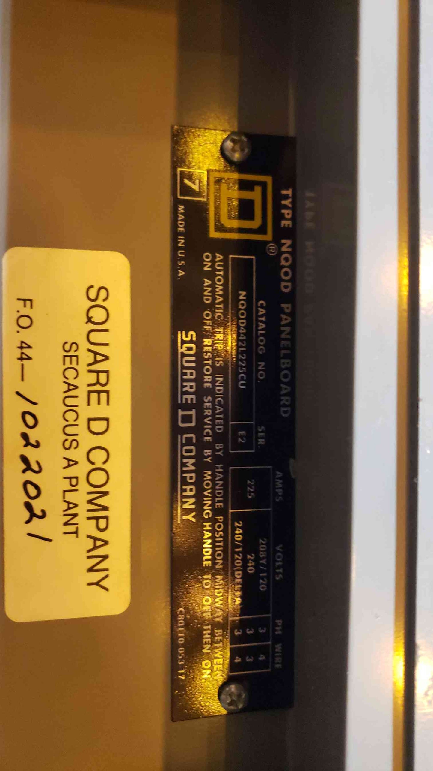 225A NQOD Square D Panel Board 208/120/240V LOADED(100286)