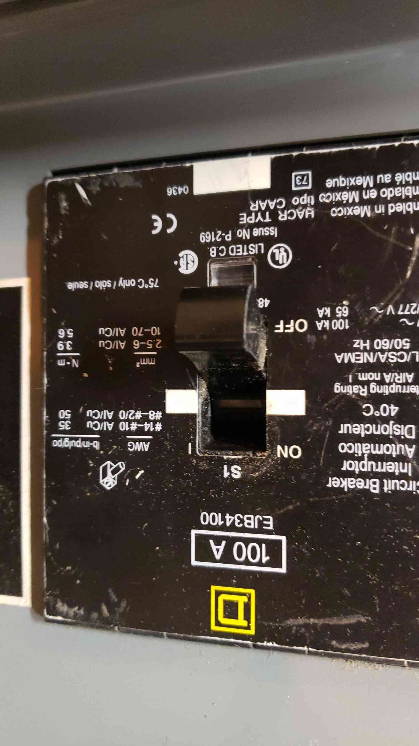 100A NF Square D Panel Board NC38SHR w/ Main 480V LOADED(100299)