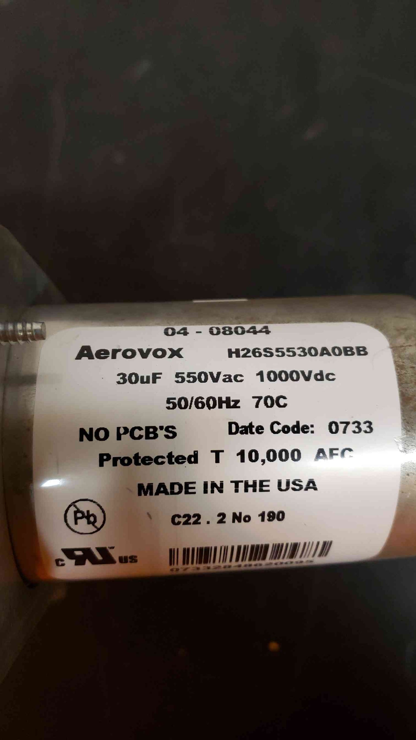 Aerovox 30uF 550Vac 50/60Hz Battery Holder H26S5530A0BB (SKU: 1455AA)(1455AA)