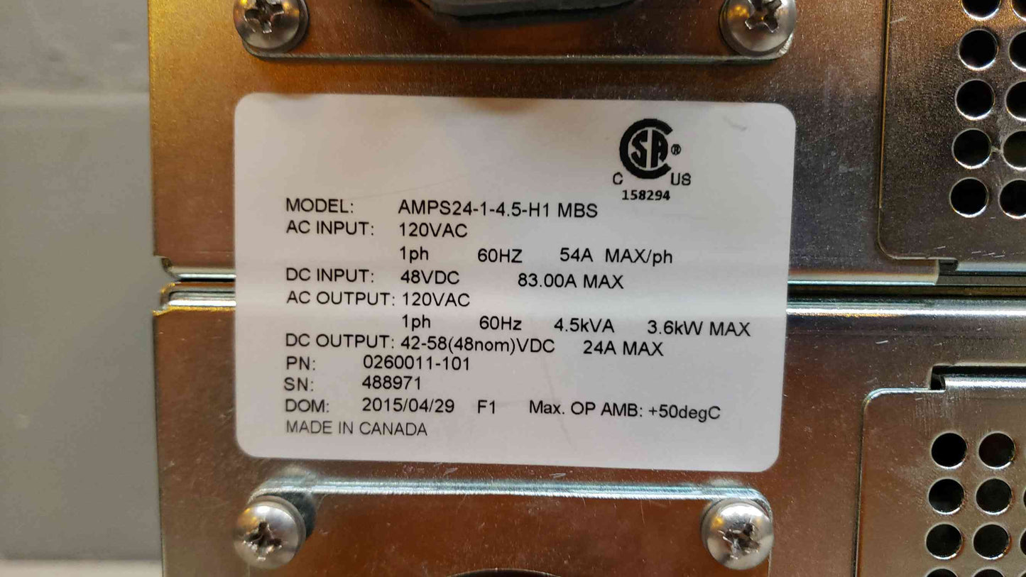 Alpha Technologies Rack Mount AC Rectifier INVERTER AMPS24-1-4.5-H1 MBS(Q17016)
