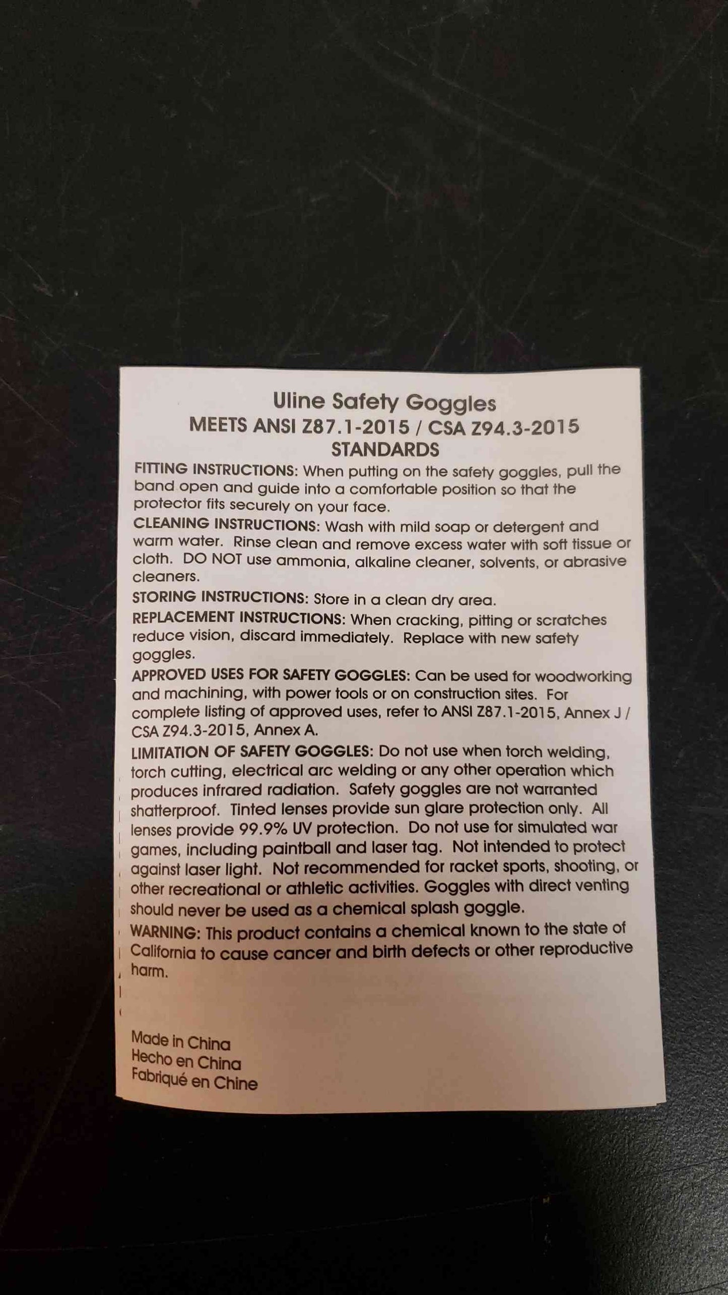 *Pickup Only* Uline Safety Goggles (SKU: 4361AA)(4361AA)