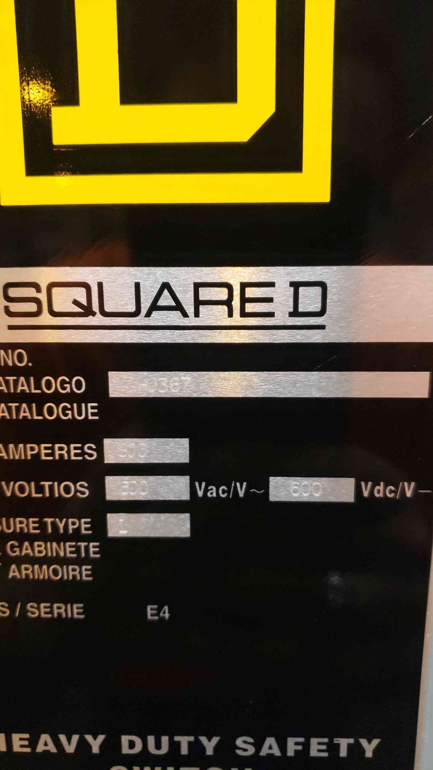 SQUARE D HU367 3PH 600V 800A DISCONNECT SWITCH(100198)