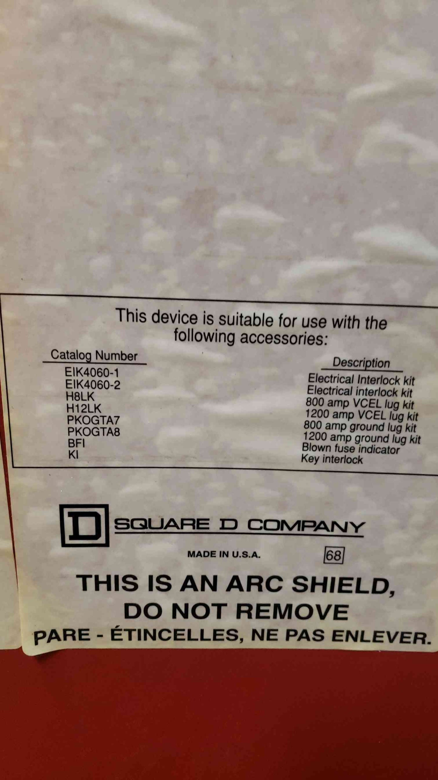 SQUARE D HU367 3PH 600V 800A DISCONNECT SWITCH(100198)