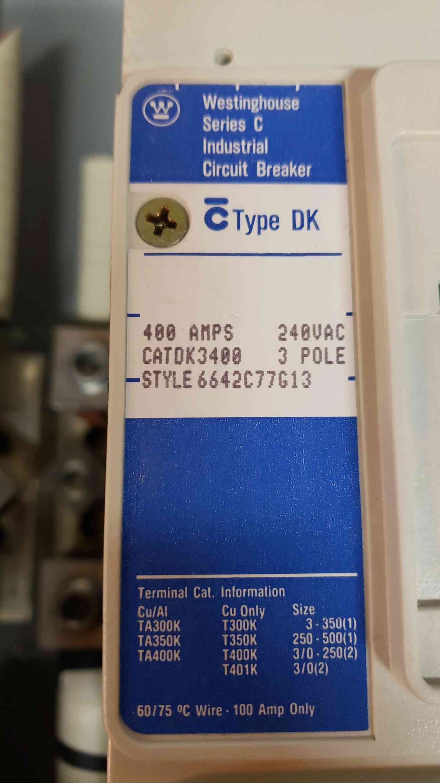 400A Breaker Disconnect CAT DK3400 in Enclosure (SKU: 13303)(S6LLST13303)