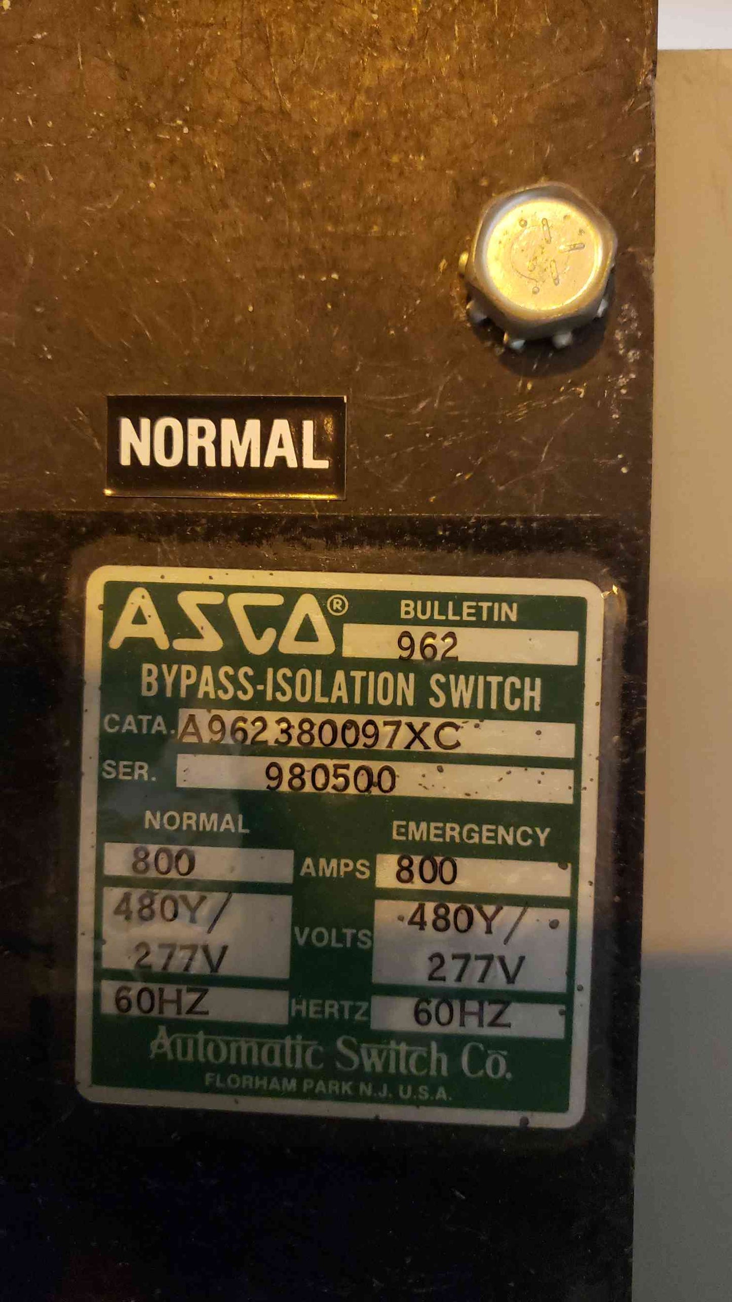 800A 480V ASCO ATS Automatic Transfer Switch & BypassIsolation(1442AA)