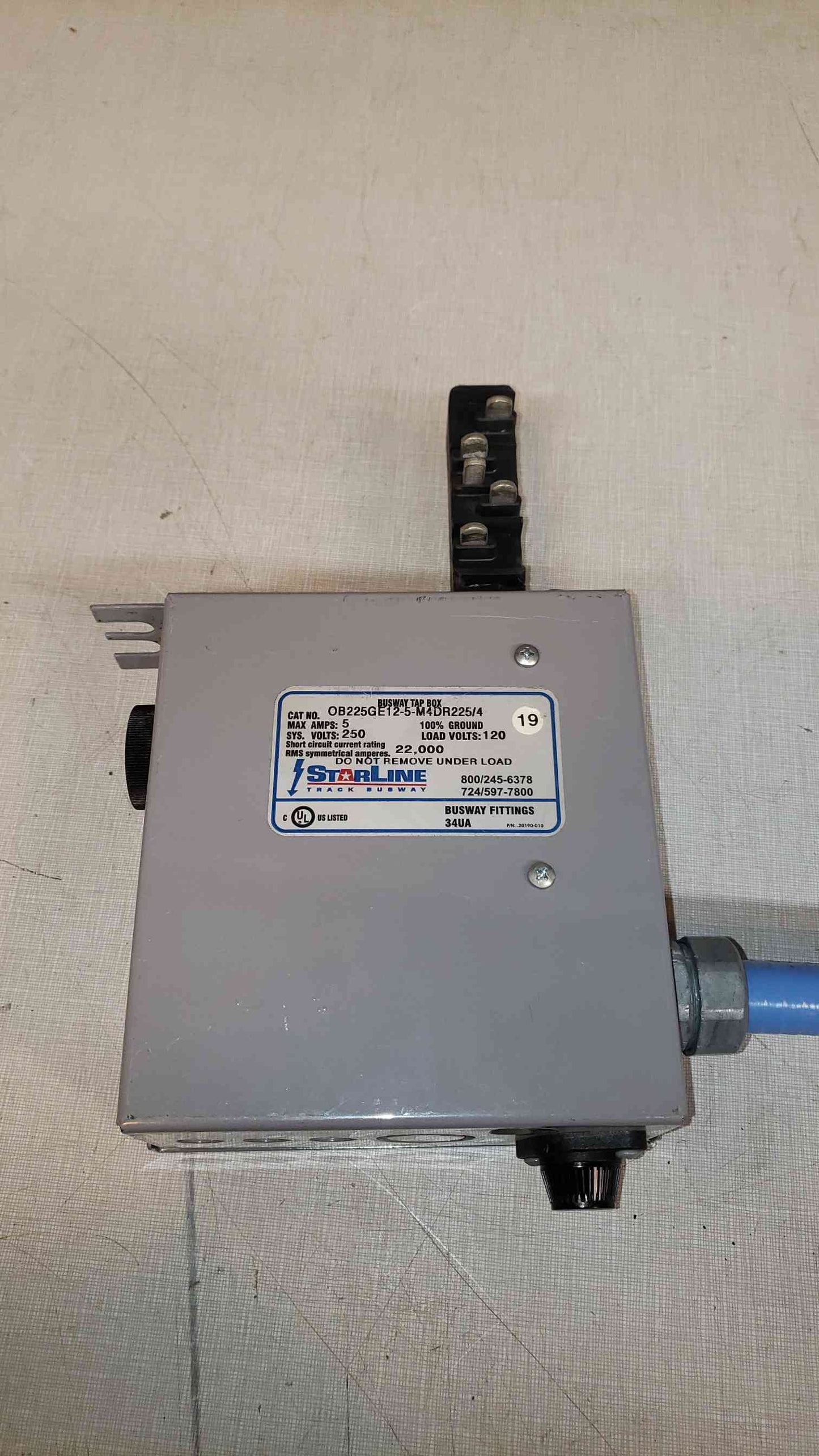 5A 250/120v STARLINE Busway Tap Box OB225GE125M4DR225/4 w/ Whip (S6LLST4463)5A(S6LLST4463)