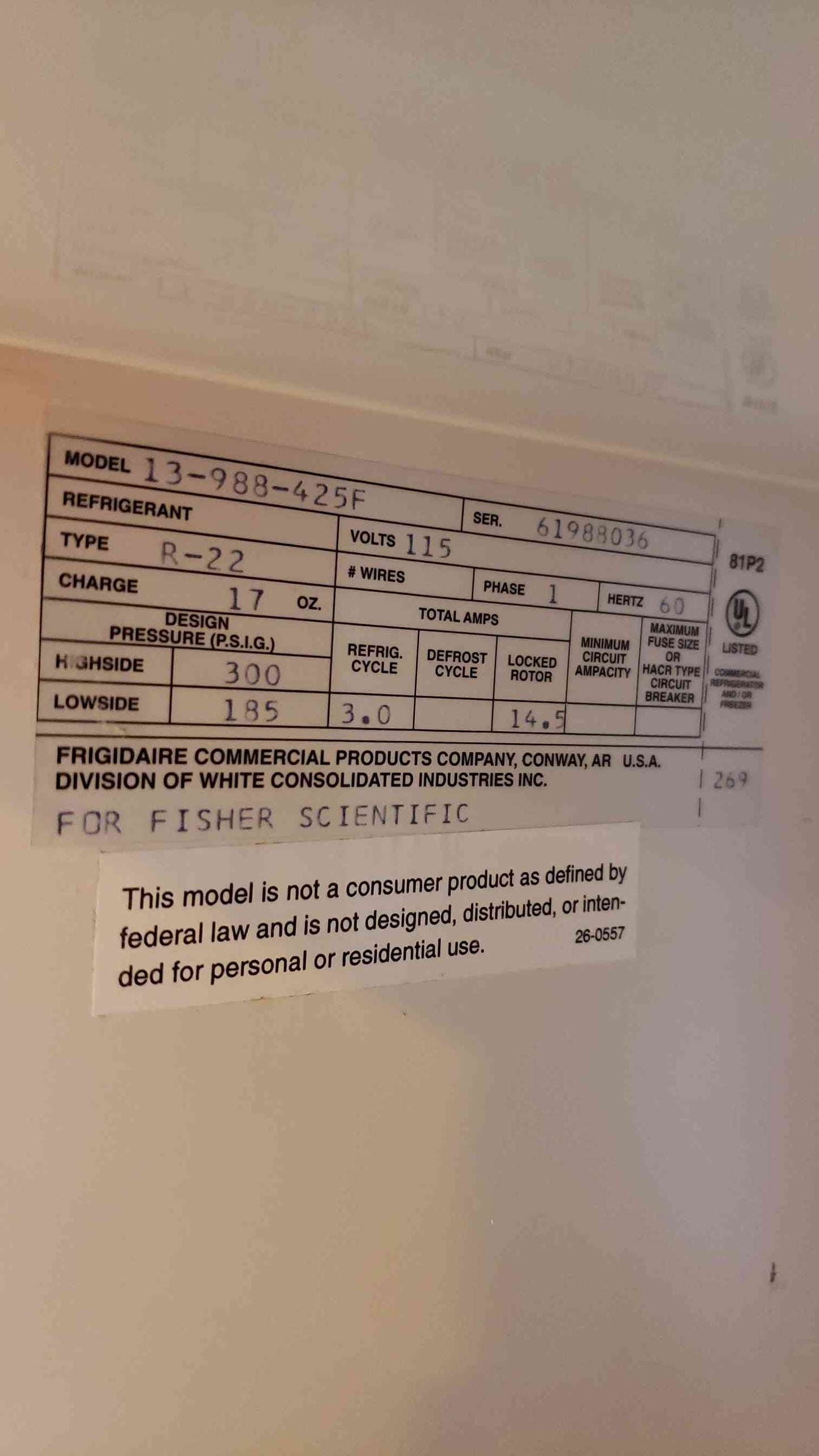 TESTED Fisher Scientific Commercial Freezer 13-988-425F WORKING(1387AA)