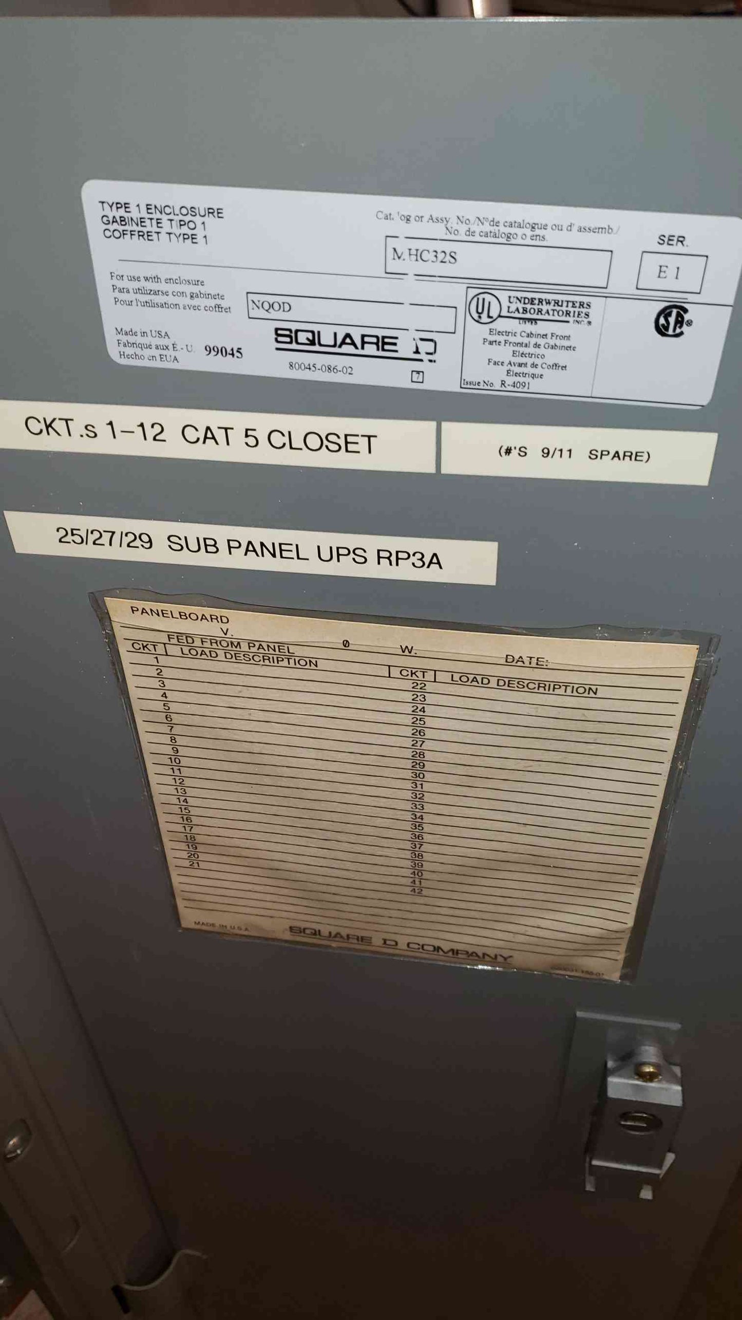 100A NQOD Square D 120/208v Panel Board(100288)