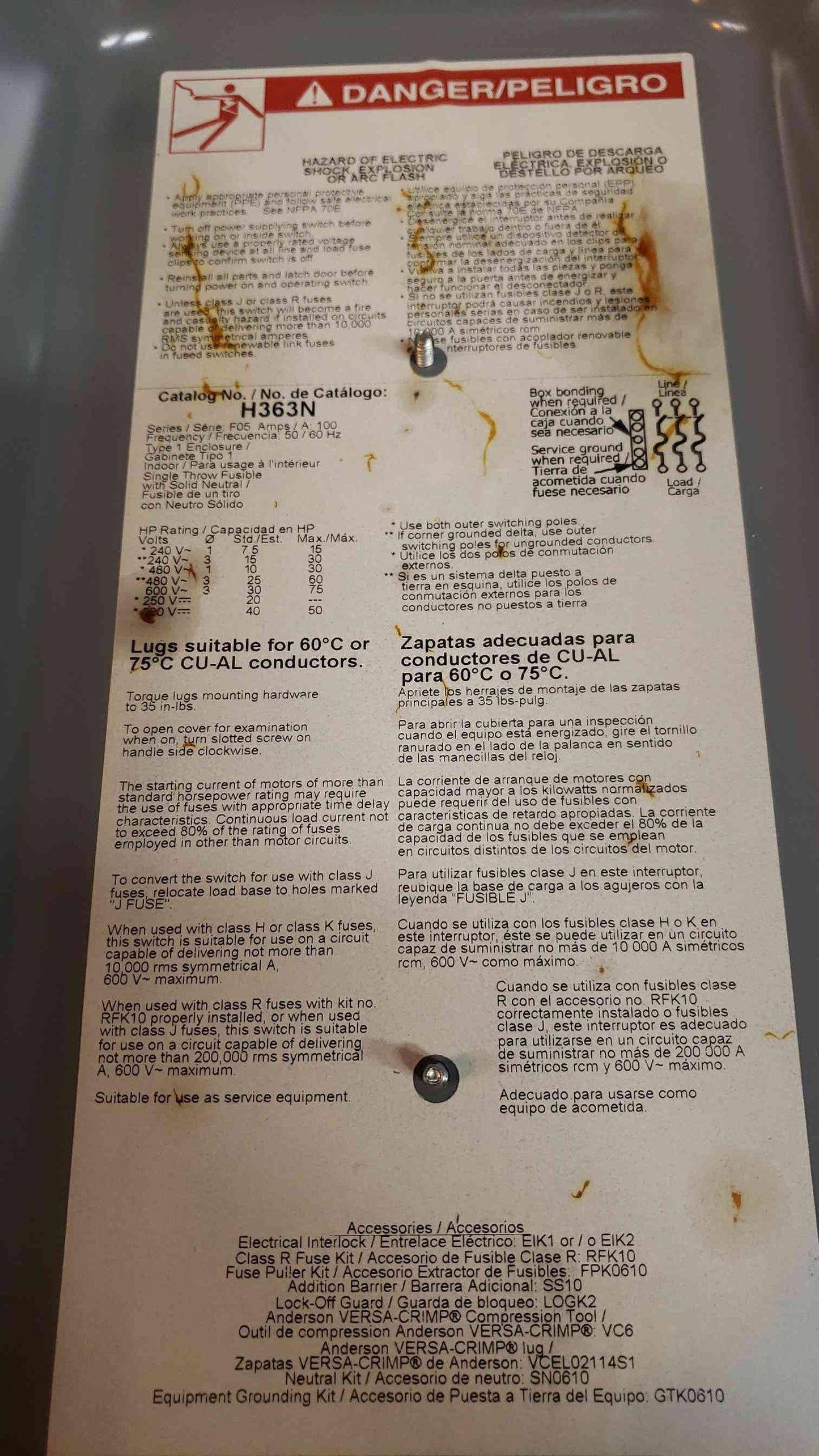 100A Heavy Duty Safety Switch Square D H363N(Q16507)