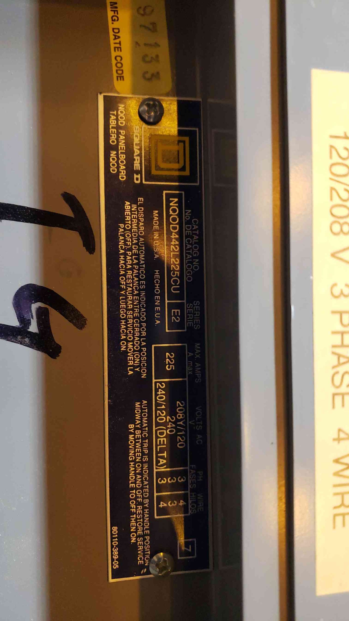225A NQOD Square D Breaker Panel Board 120/208/240V(100294)