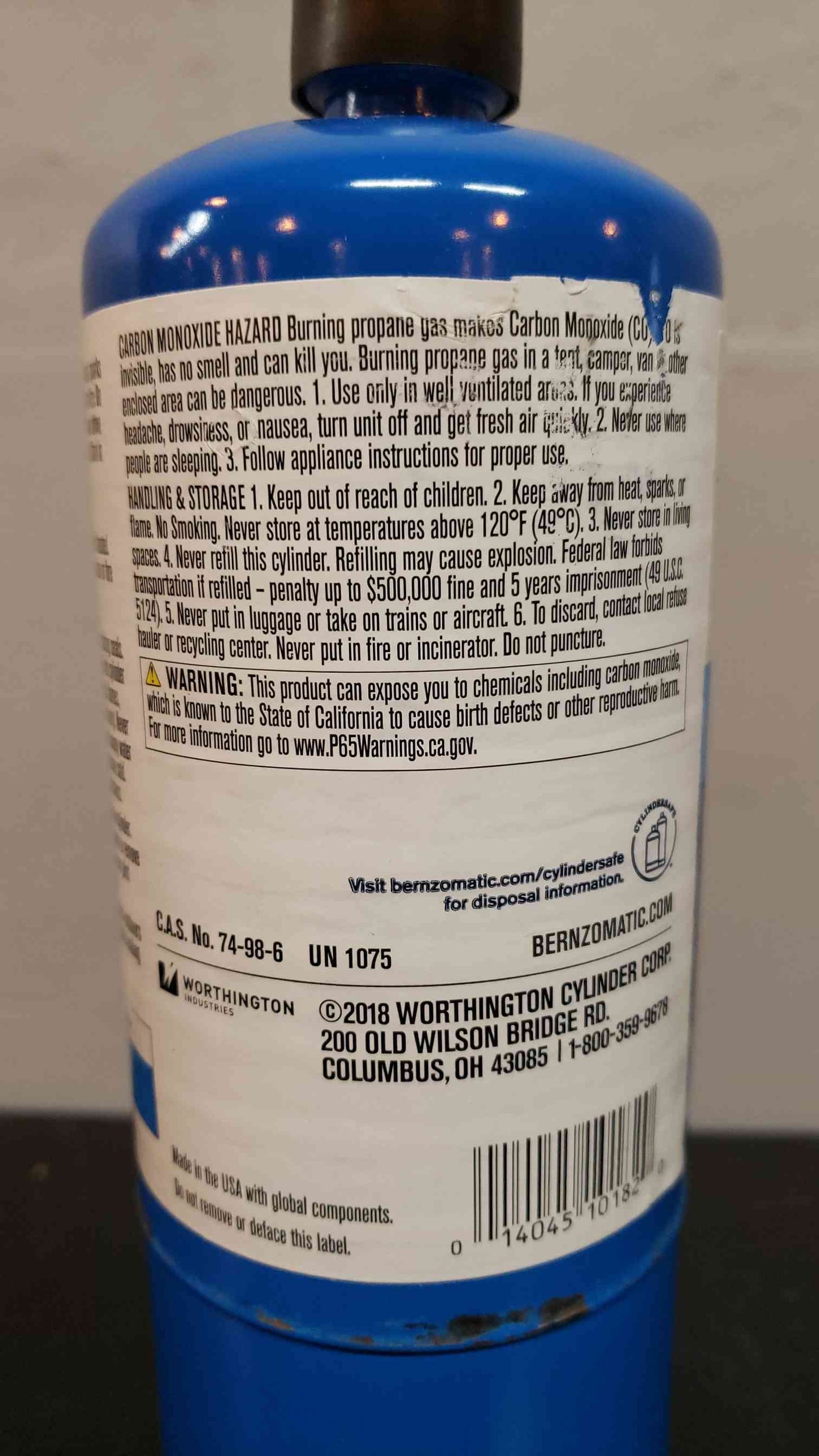 Lot of 2 Bernzomatic Small Propane Cylinder(4879AA)