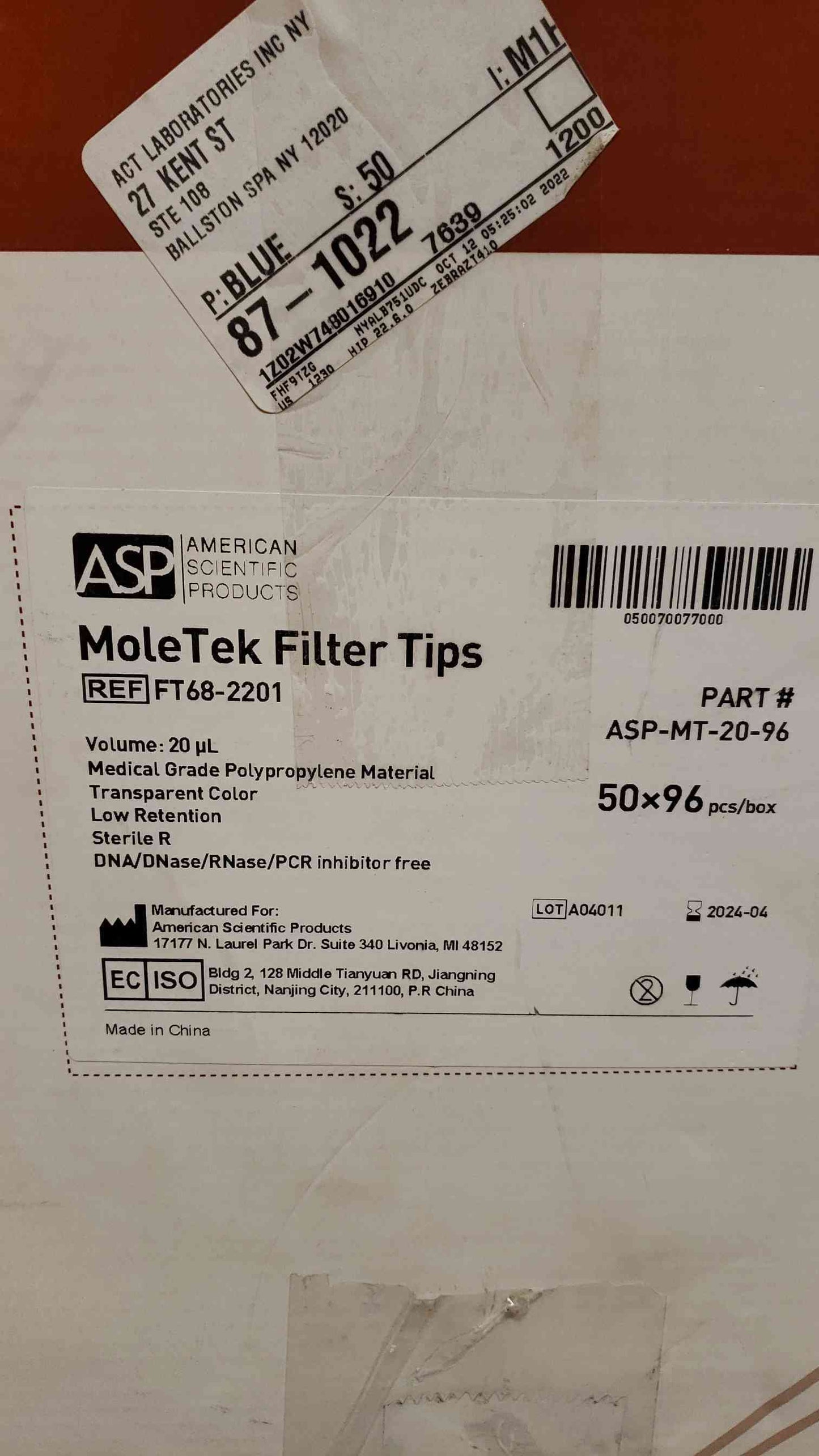 Lot of 4800 MoleTek Filter Tips ASP-MT-20-96 (SKU: 4873AA)