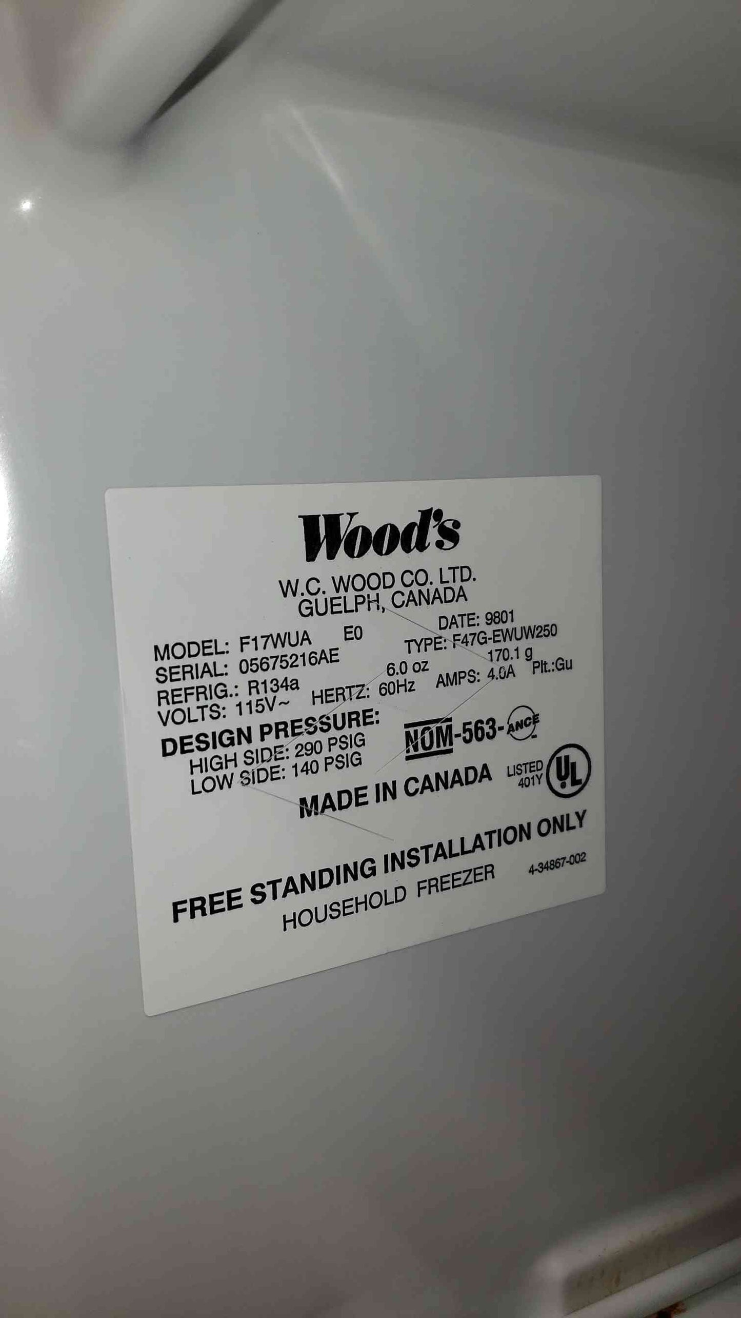 TESTED Wood's Household Freezer F17WUA -20 DEGREES (SKU: 1939AA)(1939AA)