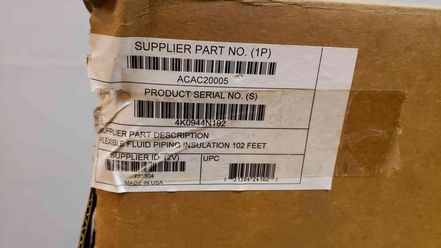 Flexible Fluid Piping Insulation 102 Feet ACAC20005 NEW(100944)