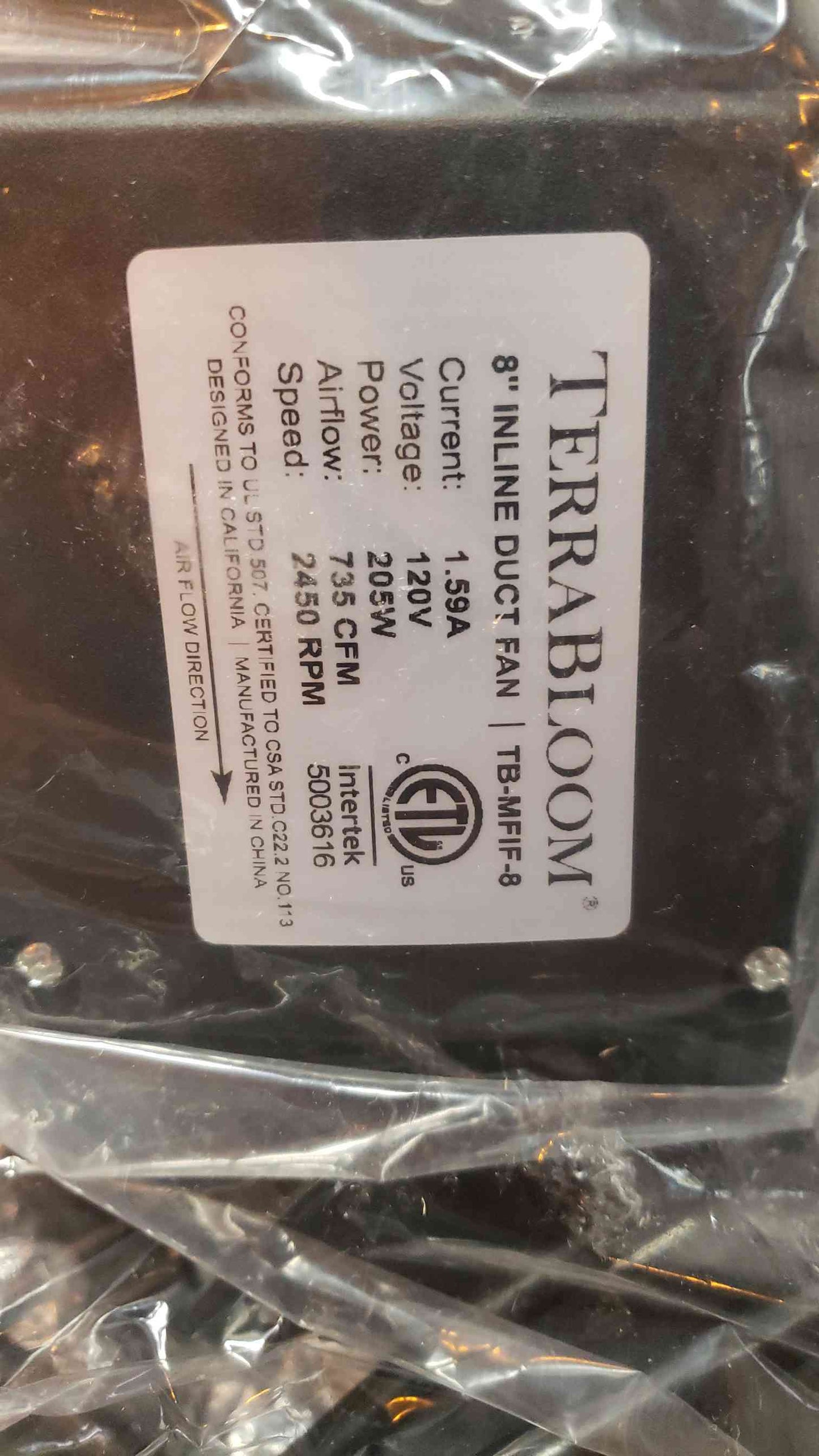 Terra-Bloom Fan TB-MFIF-8 735 CFM New(4403AA)