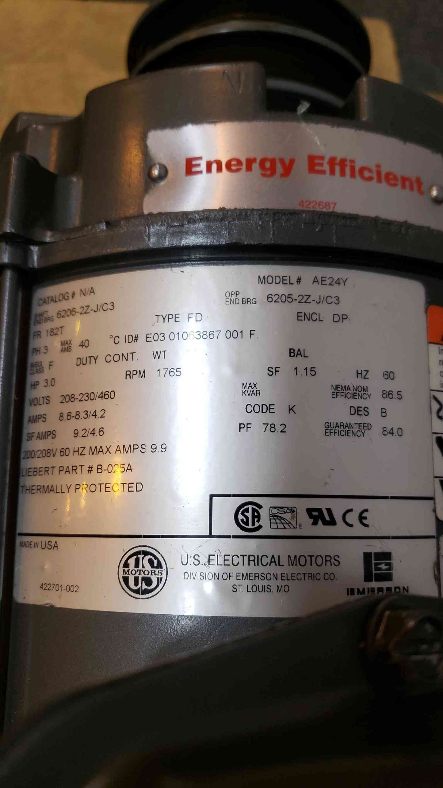 3HP US MOTORS 208230/460V 3 Phase Motor AE24Y(100880)