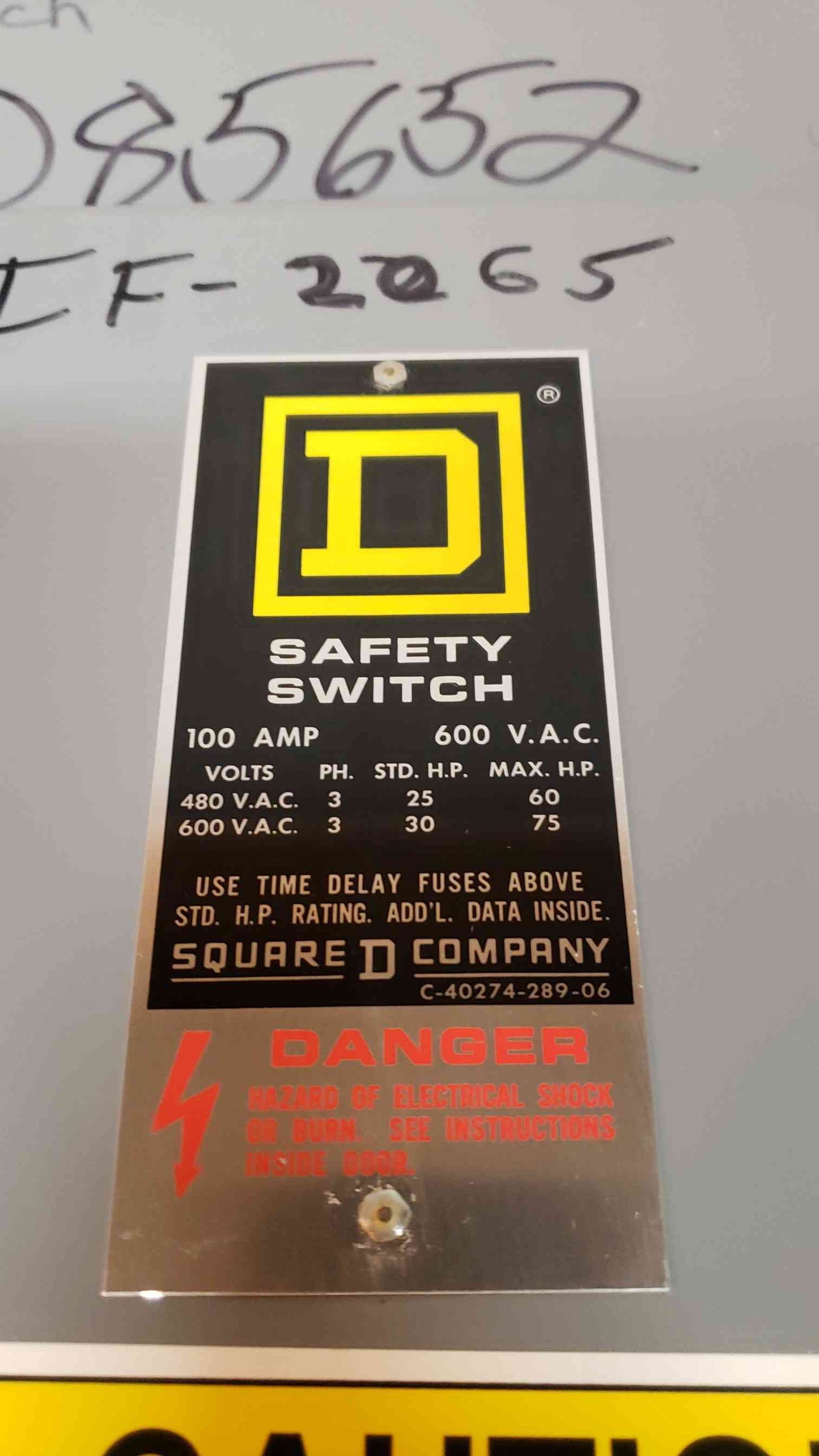 100A Square D Safety Switch Series E1 H363 480v / 600v(3400AA)