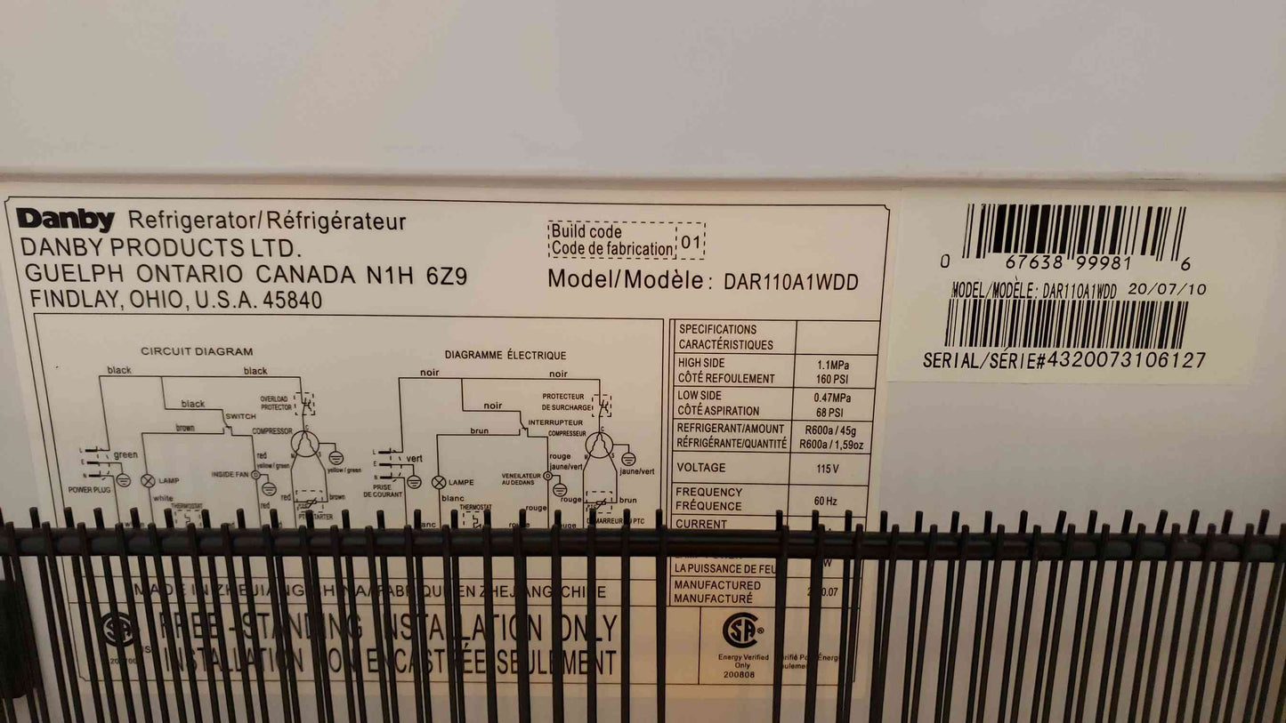 Danby Designer 24 in. W 11.0 cu. ft. Freezerless Refrigerator in White, Counter Depth DAR110A1WDD(3891AA)