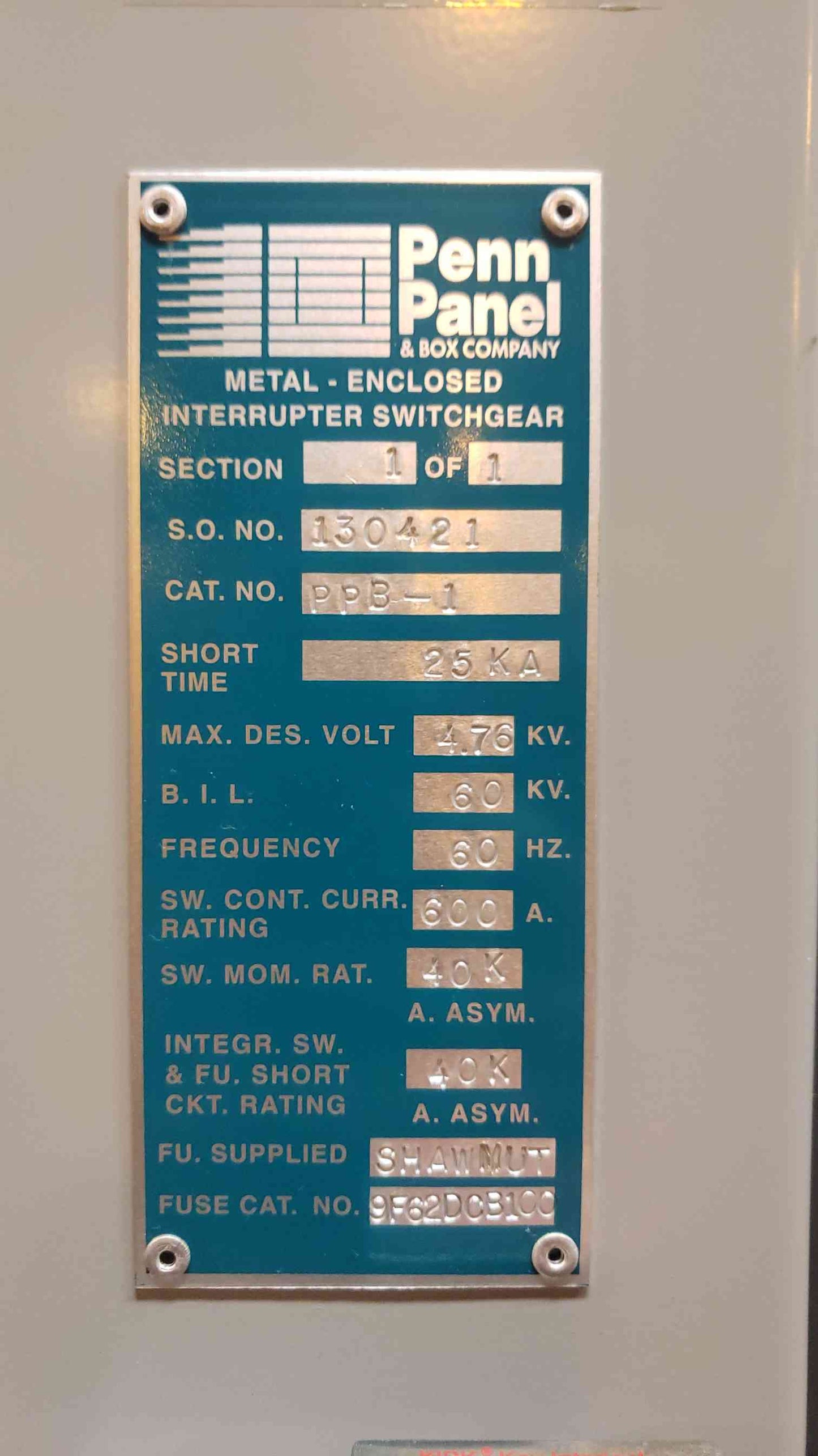 600A 25KA Load Interrupter Switch Penn Panel(1121AA)