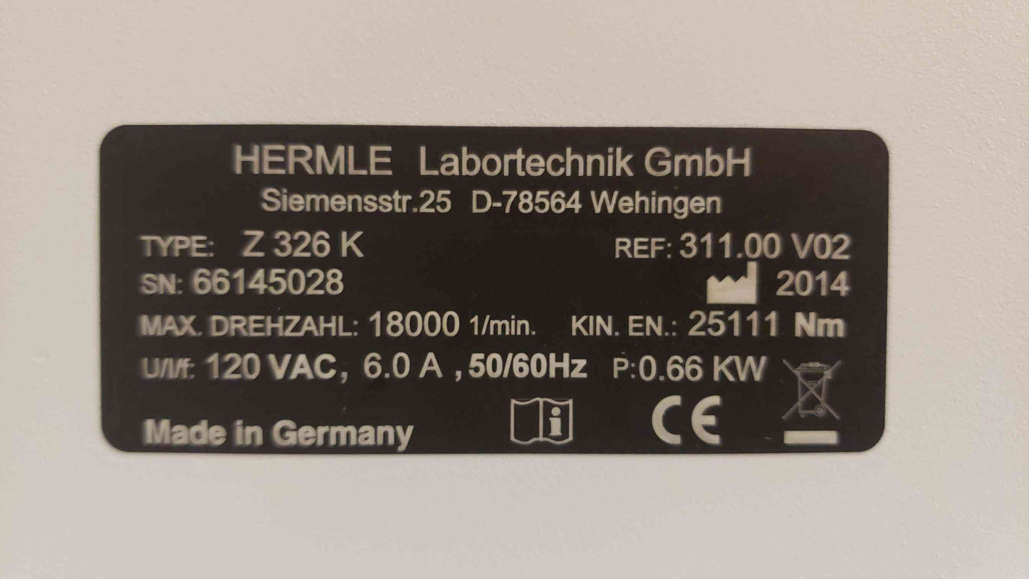 Labnet Hermile Ladner Z326K Refrigerated Cetrifuge