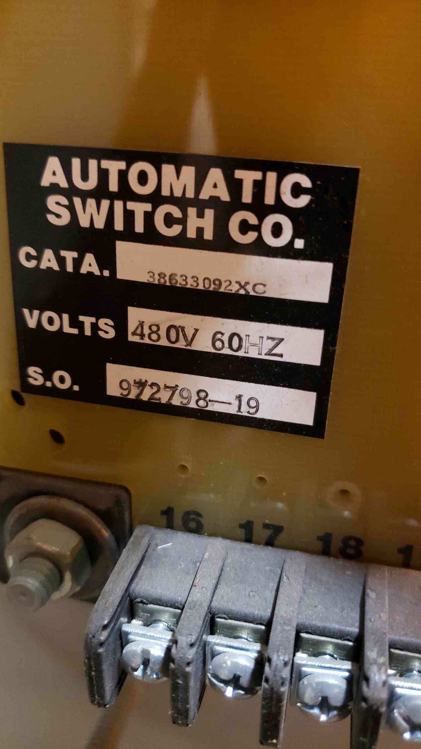 ASCO 30A ATS M374328 480V 3PH (SKU: 2025AA)(2025AA)