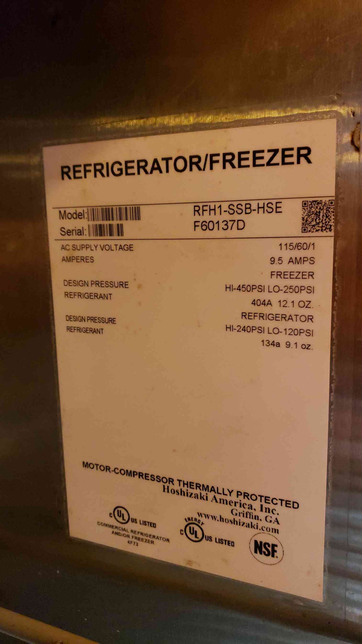 HOSHIZAKI Stainless Refrigerator/Freezer RFH1-SSB-HSE (SKU: 3511AA)(3511AA)