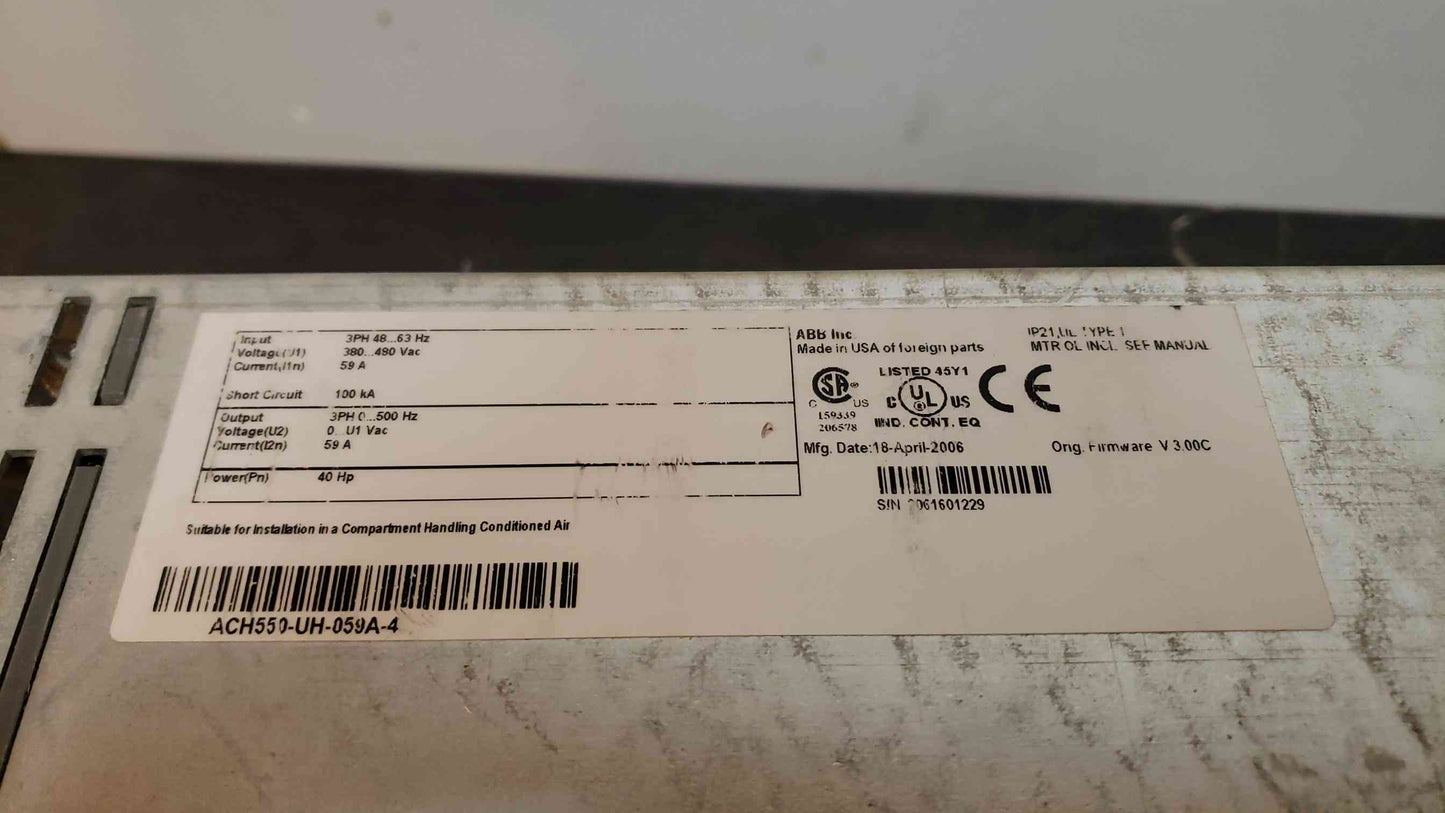 ABB VFD 40HP ACH50UH059A4 480v (SKU: 3535AA)(3535AA)