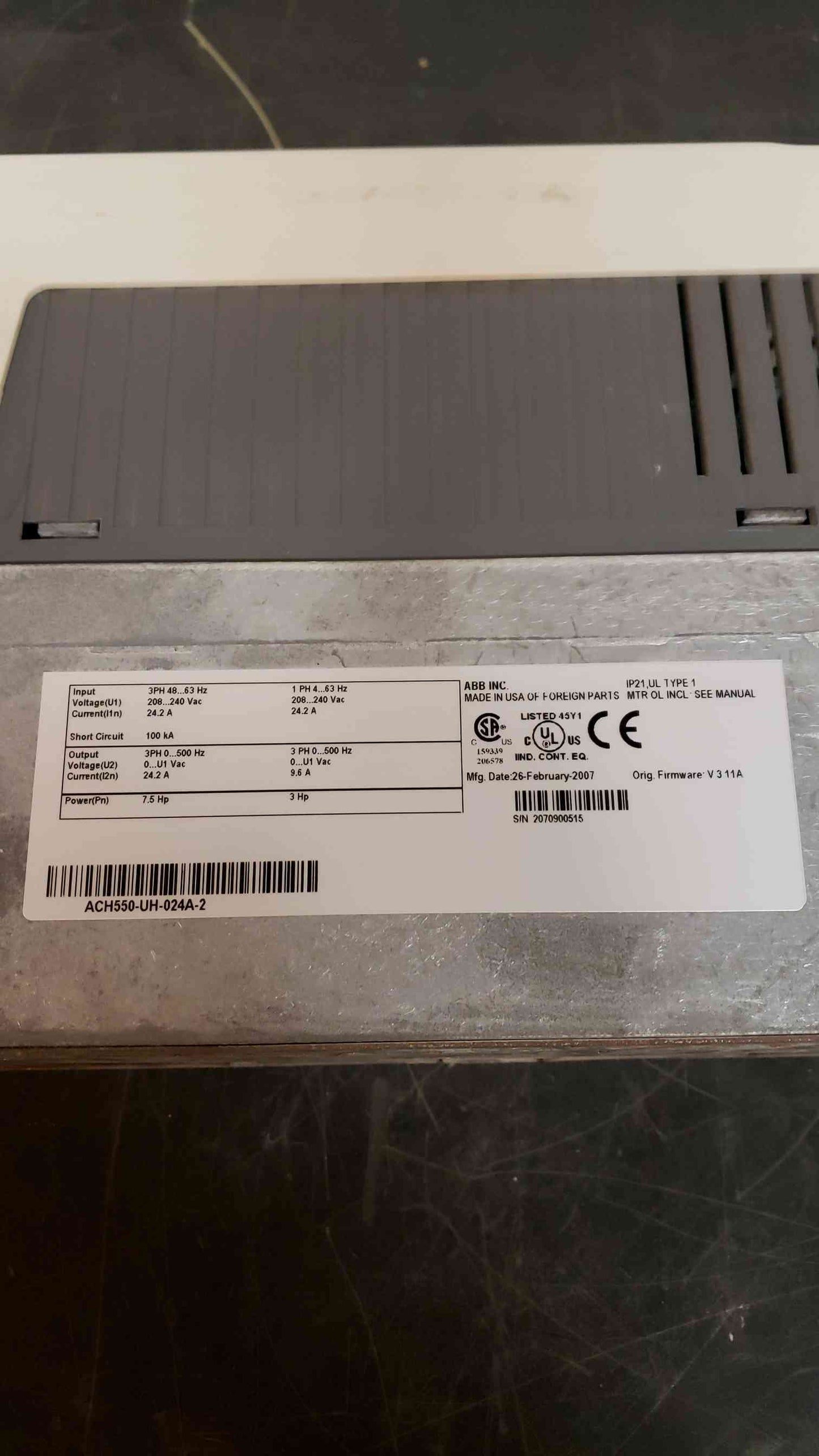 ABB VFD 7.5HP ACH550UH024A2 208/240v (SKU: 3536AA)(3536AA)