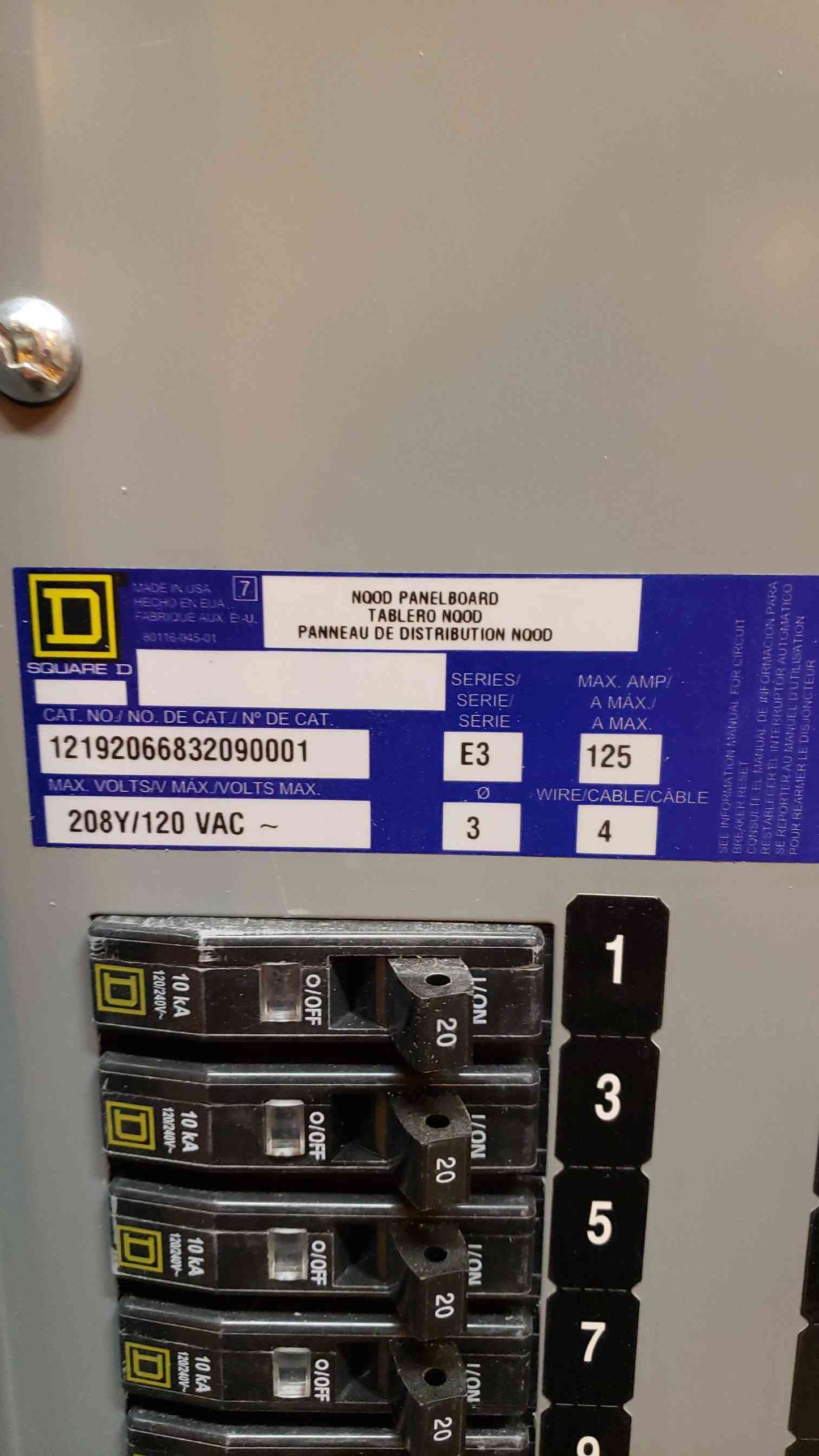 Square D 125A V Panelboard NQOD MHC41SHR (SKU: 4011AA)(4011AA)