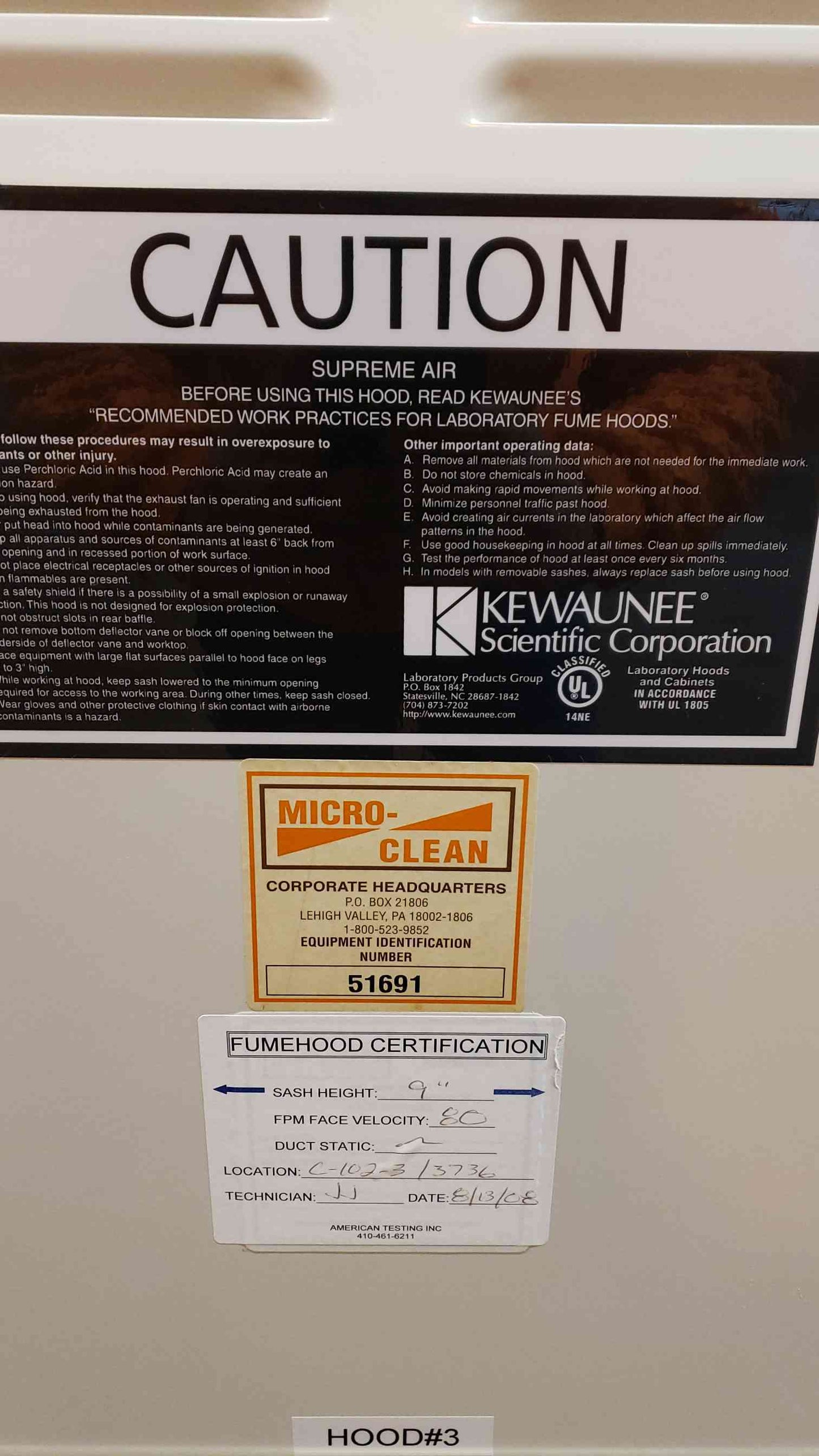 10' Kewaunnee SafeAire Chemical Fume Hoods (101375)(101375)