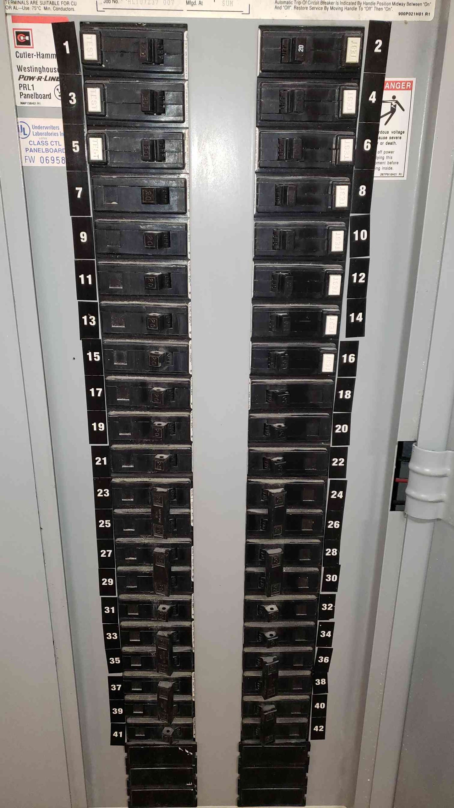 Cutler-Hammer PRL1 225A 120/208V 3PH Panelboard w/ 225A Main Loaded 42-Circuit (SKU: 1574AA)