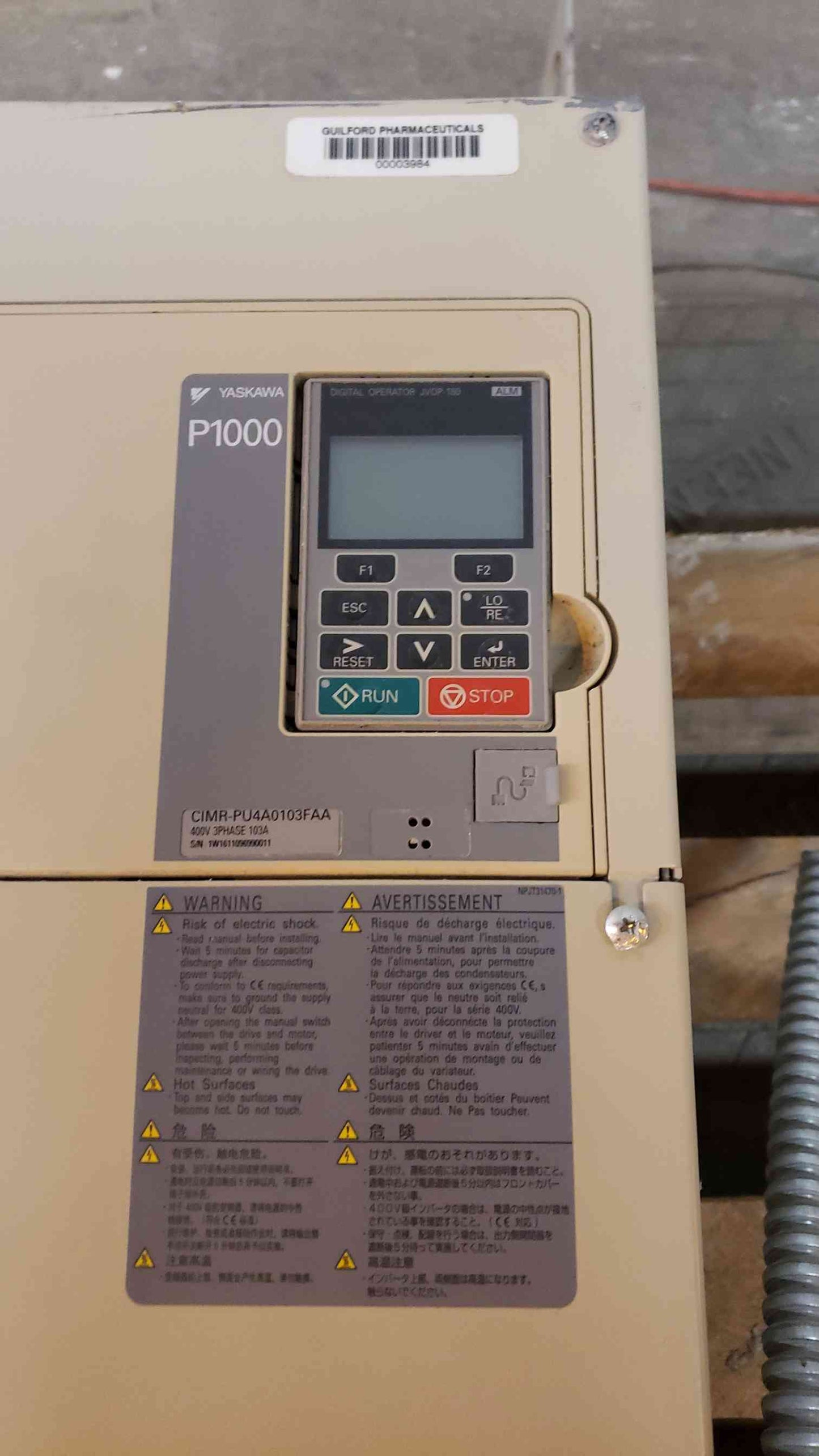 Yaskawa P1000 AC Drive CIMR-PU4A0103FAA (SKU: 2062AA)(2062AA)