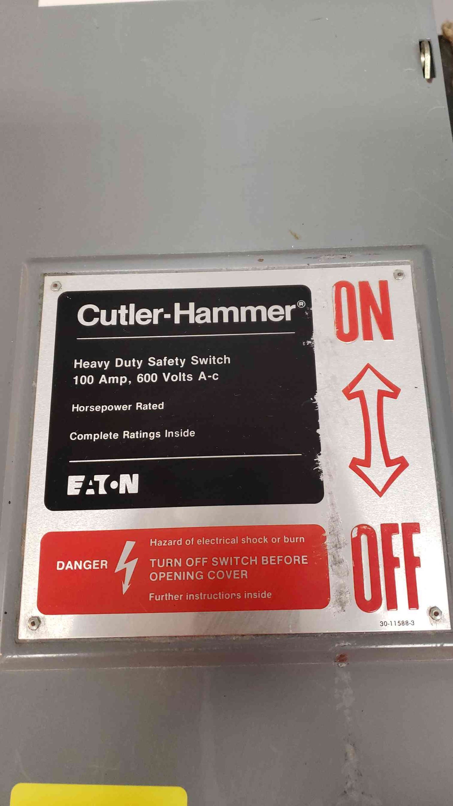 CutlerHammer 100A 600V Heavy Duty Safety Switch DH363UGK (SKU: 2079AA)(2079AA)