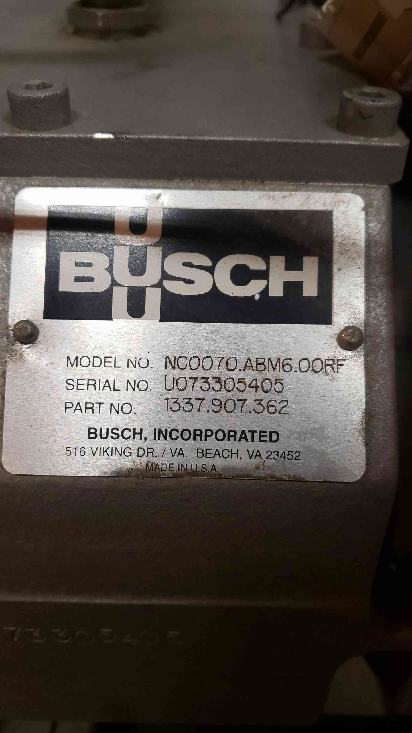 Busch 5HP Vacuum Pump NC0070.ABM6.00RF w/ AllenBradley Controller (SKU: 3066AA)(3066AA)