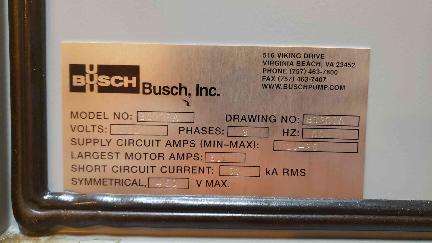 Busch 5HP Vacuum Pump NC0070.ABM6.00RF w/ AllenBradley Controller (SKU: 3066AA)(3066AA)