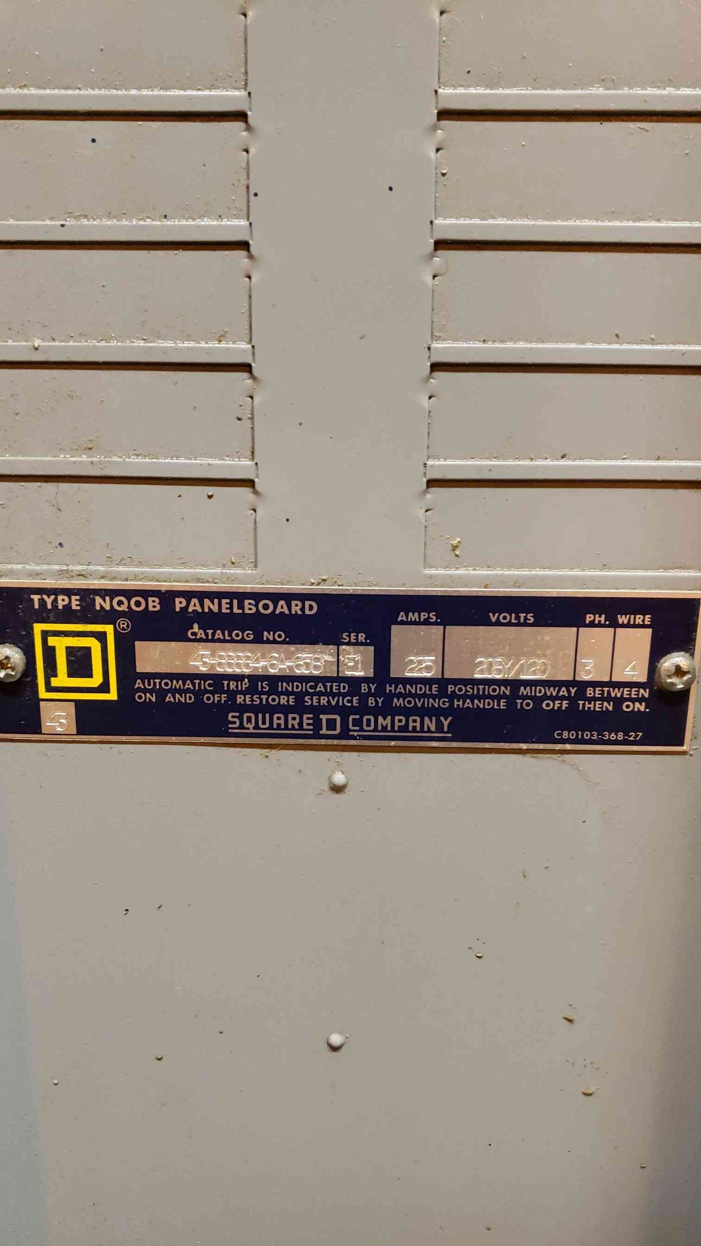 225A Square D 208/120 3PH Panelboard w/ 50A & 20A Breakers (SKU: 3098AA)(3098AA)