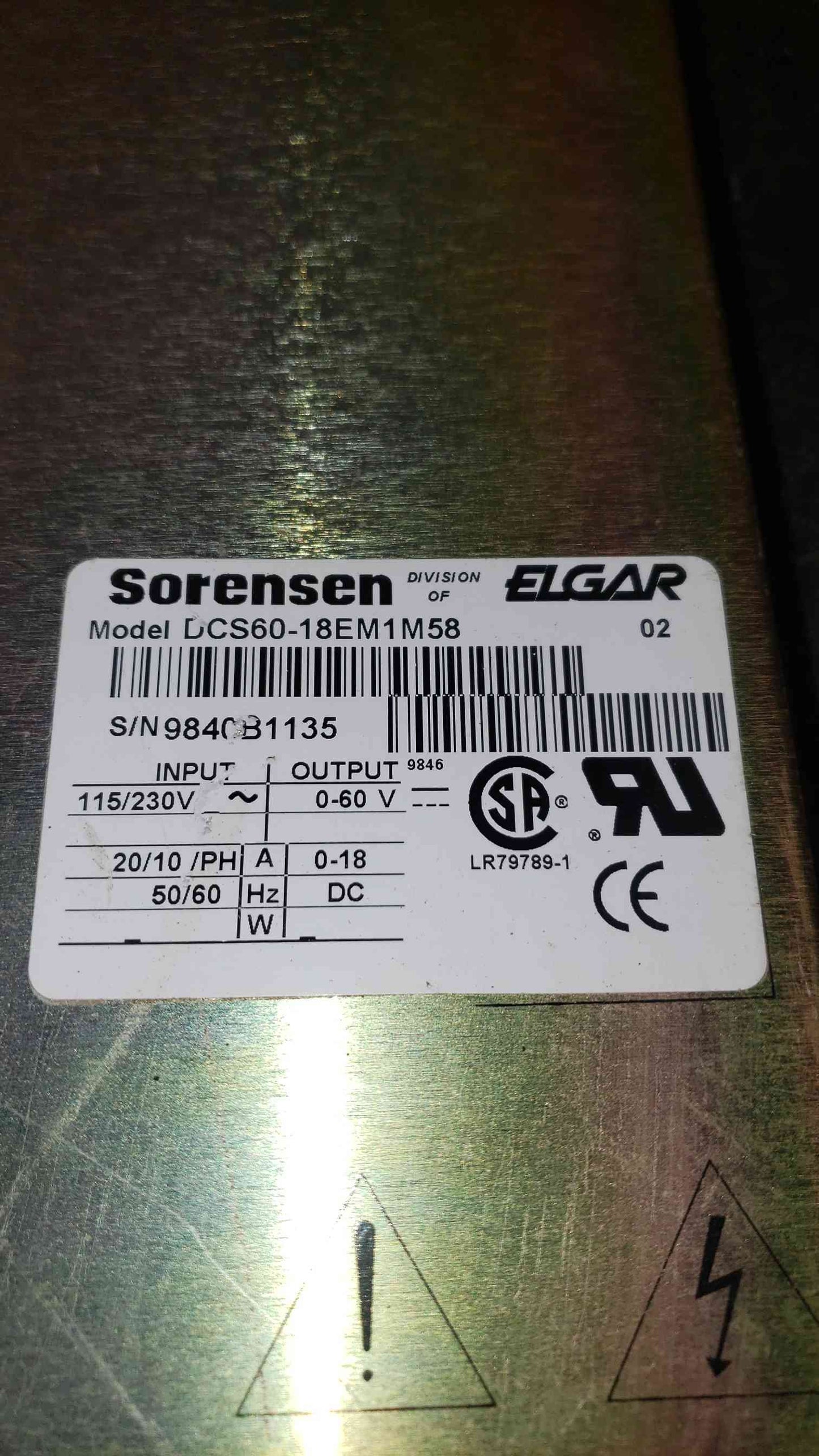 Sorensen DCS60-18E DC Power Supply (SKU: 4061AA)(4061AA)