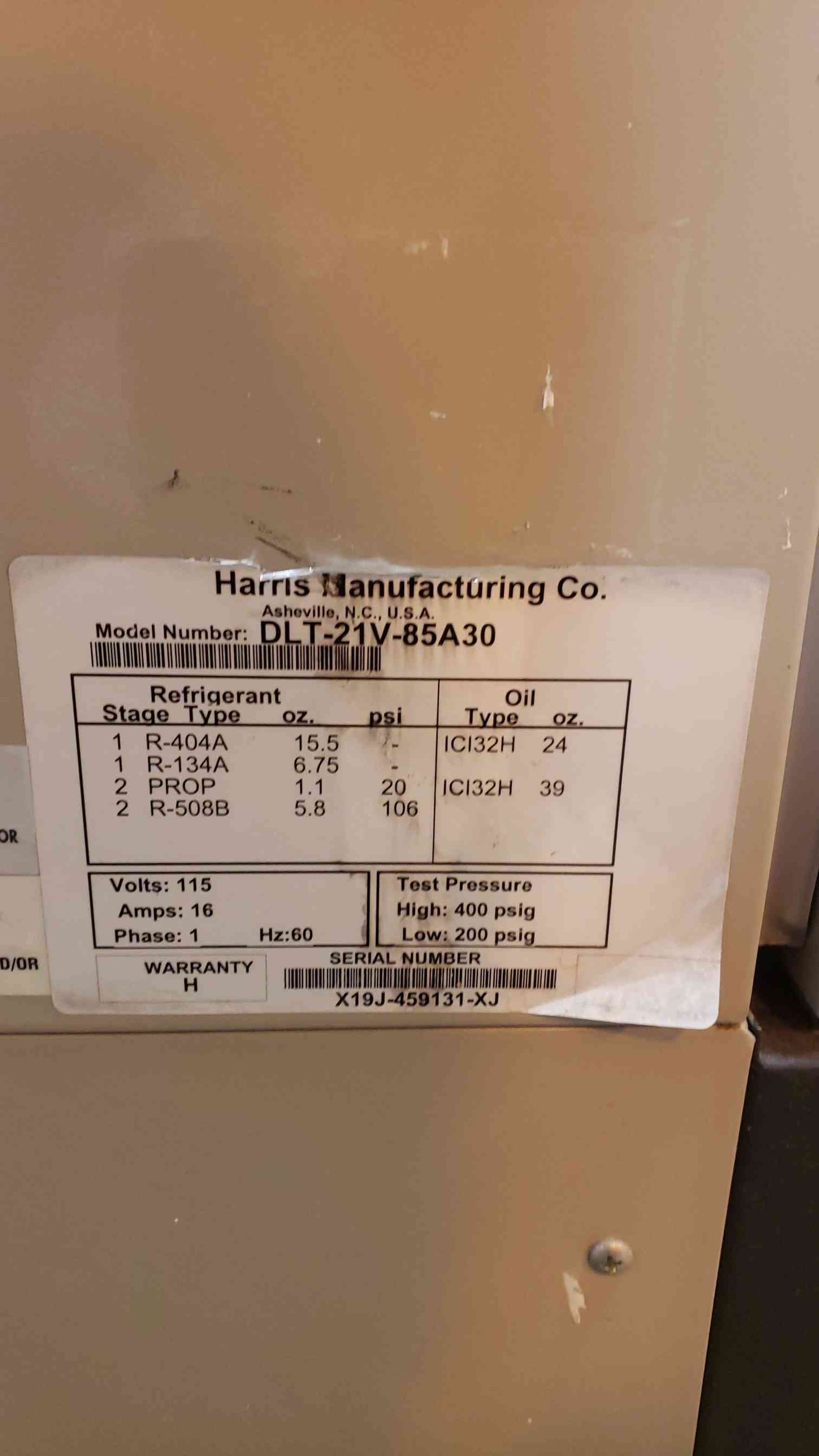 AS-IS Harris Special Purpose Refrigerator/Freezer DLT-21V-85A30 AS-IS Doesnt Cool (2647AA)