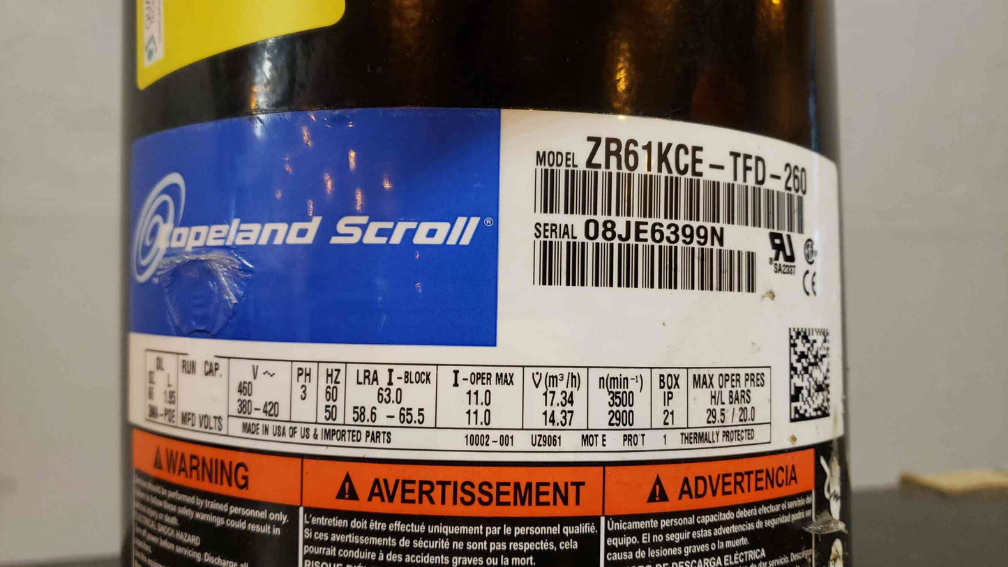 Copeland Scroll Compressor 460 380420V 3PH ZR61KCETFD260 (SKU: 4564AA)(4564AA)
