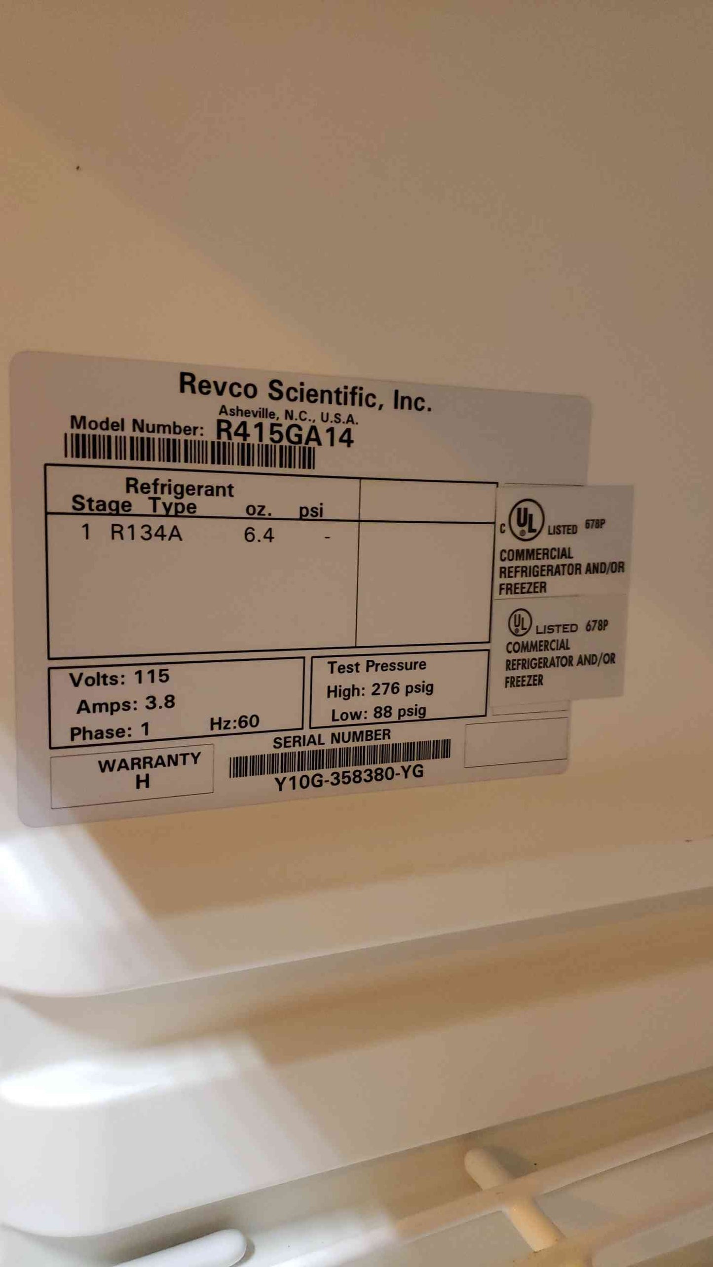 VWR Revco Refrigerator Freezer Combo R1415GA14 (SKU: 4593AA)(4593AA)