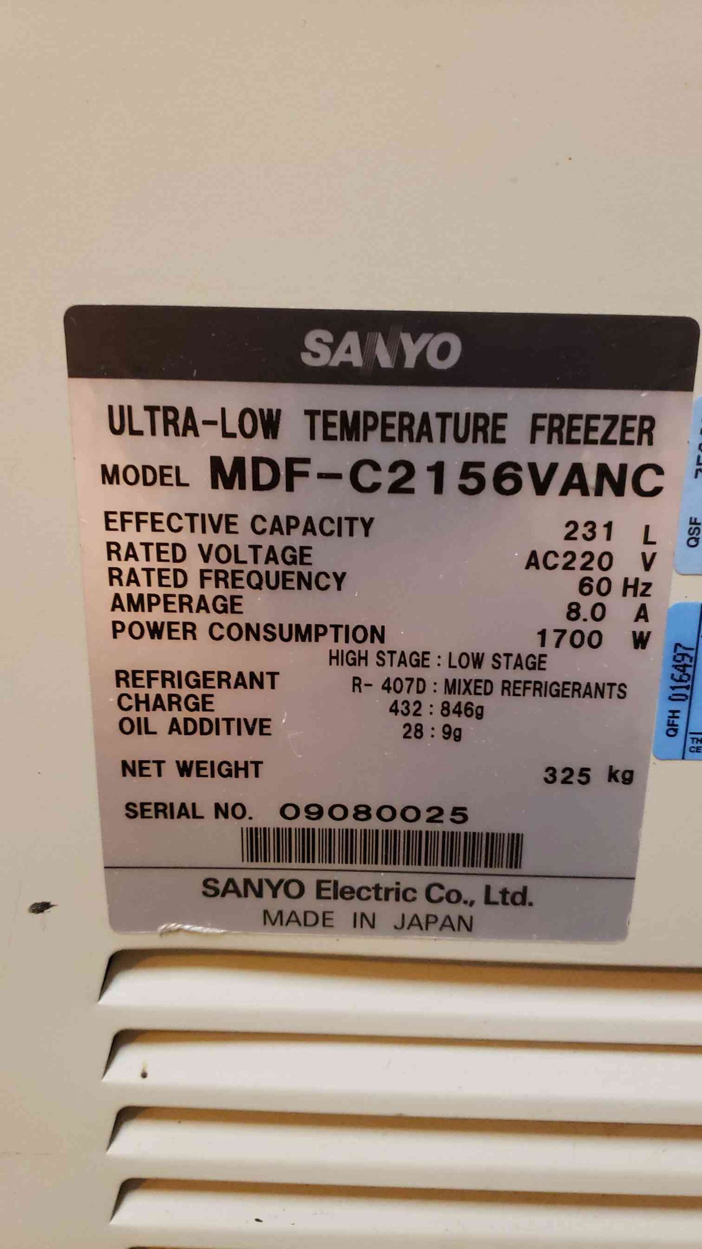 Sanyo VIP PLUS Ultra Low -150C Freezer MDF-C2156VANC AS IS(5067AA)