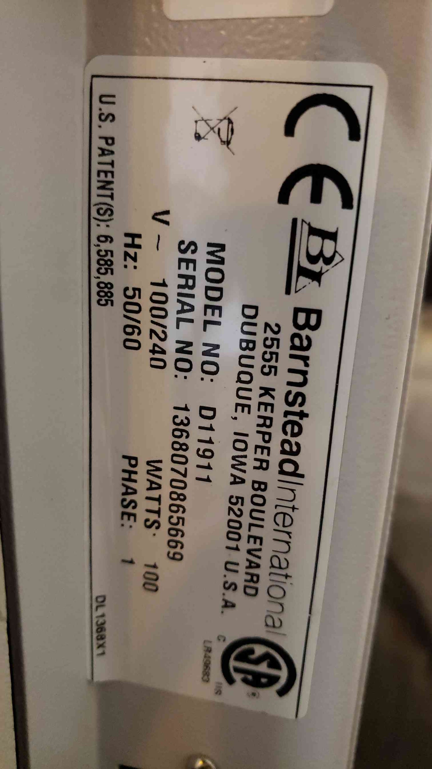 Barnstead Water Purification 100/240V 1PH D11911 (SKU: 5102AA)