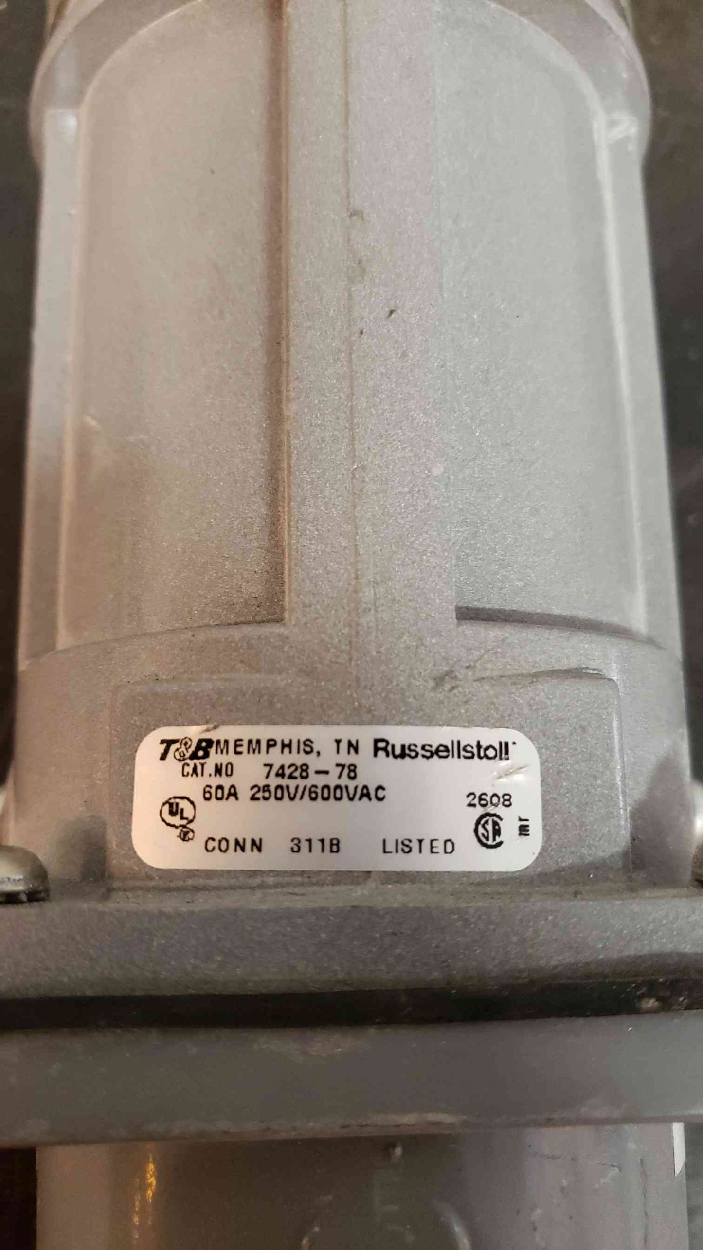 *Pickup Only* Russellstoll 60A 250V 600VAC PLUG 7428-78 (SKU:5573AA)(5573AA)