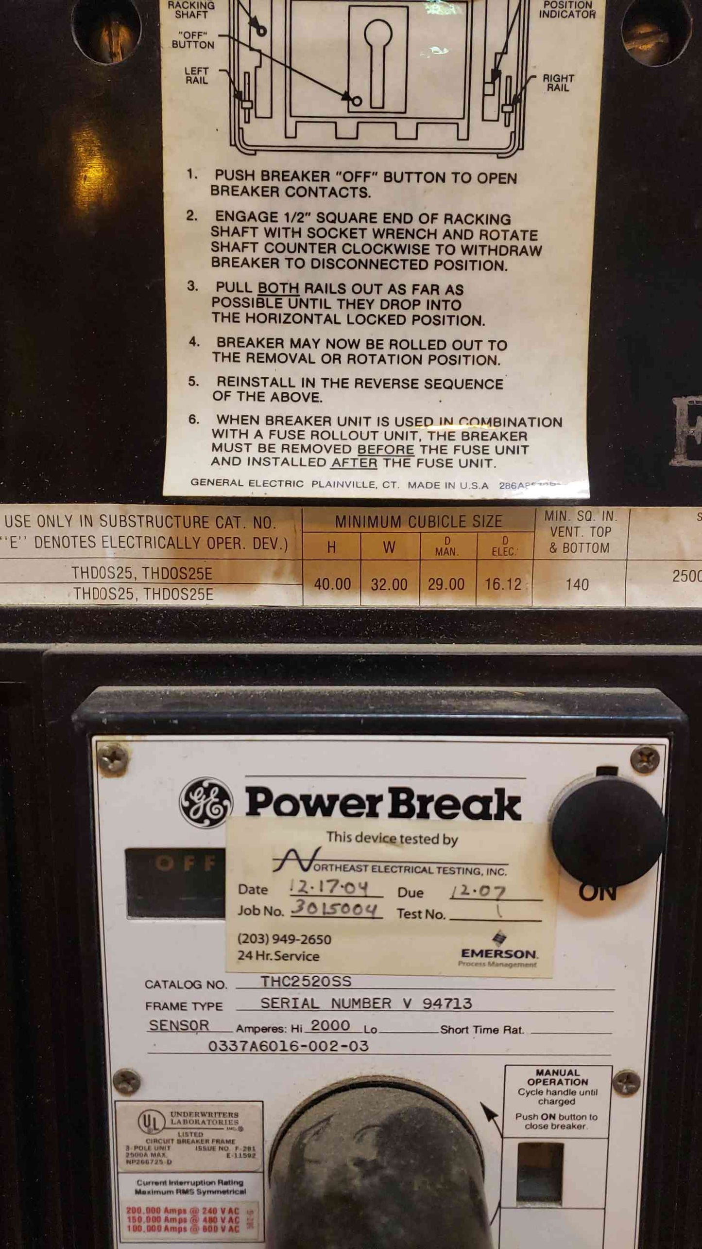 2000A GE PowerBreak THC2520SS Breaker RMS9 MicroVersaTrip (SKU:14493AA)(14493AA)