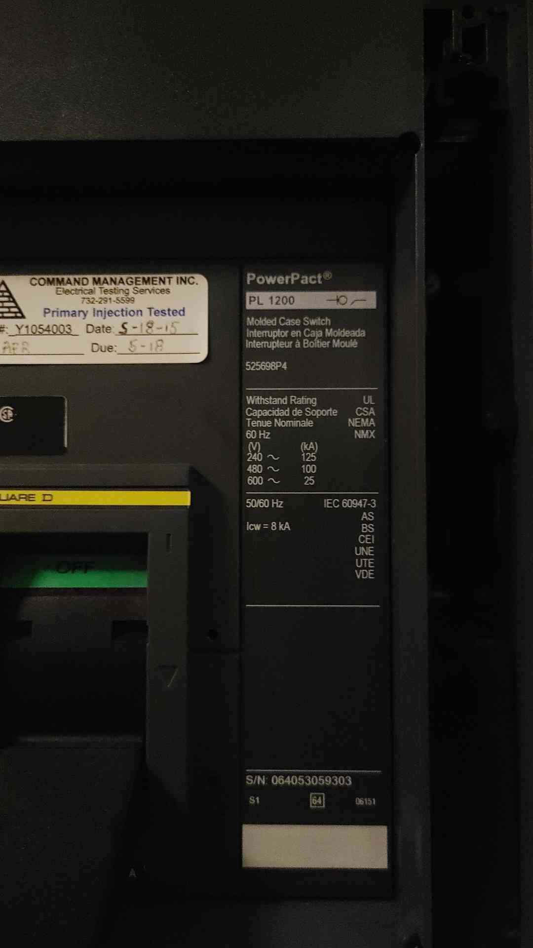 Square D PL1200 Molded Case Switch Breaker 525698P4 (3629AA)(3629AA)