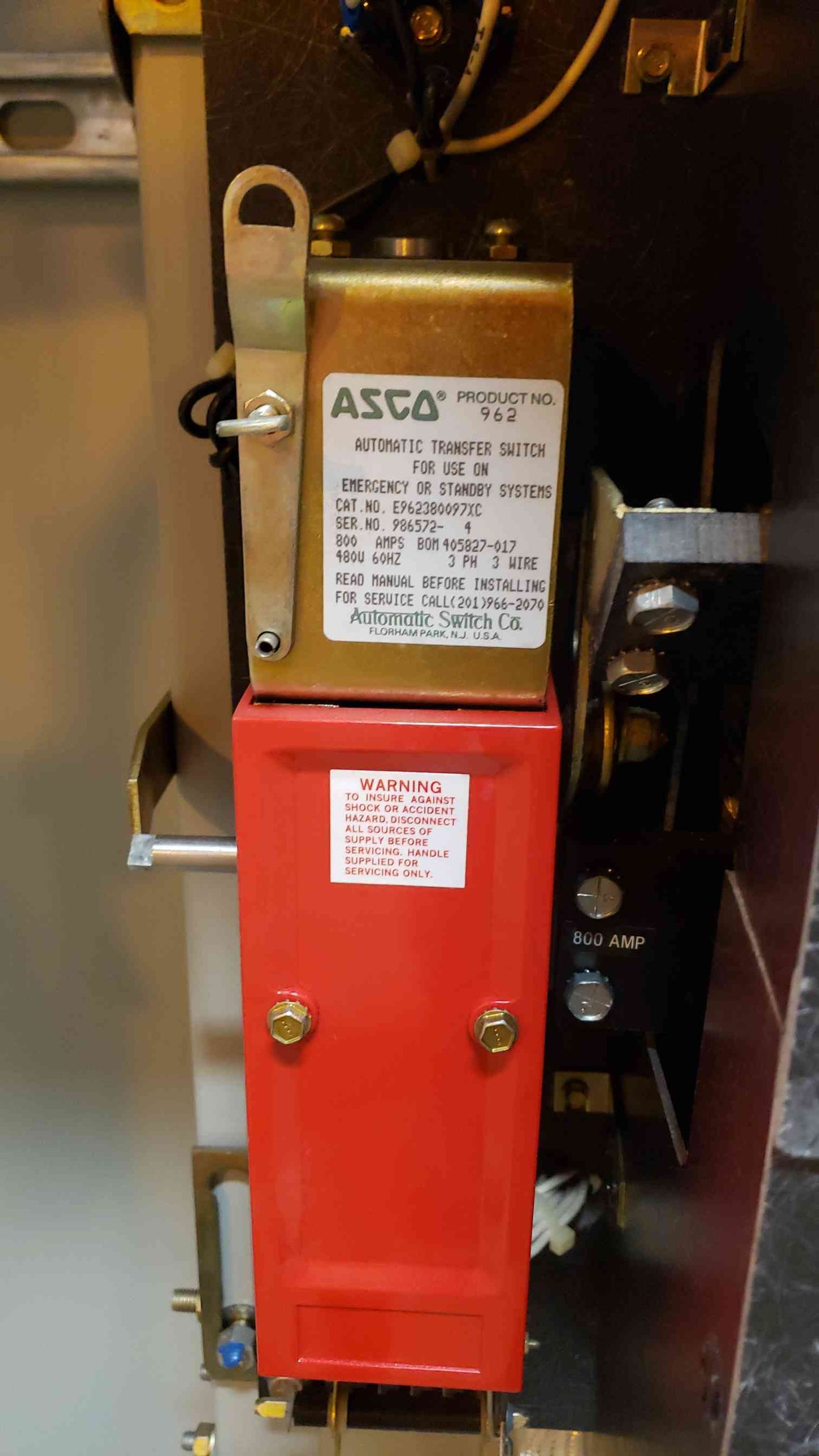 ASCO ATS Bypass Isolation Switch 800A 480V 3Ph E962380097XC (SKU:14994AA)(14994AA)