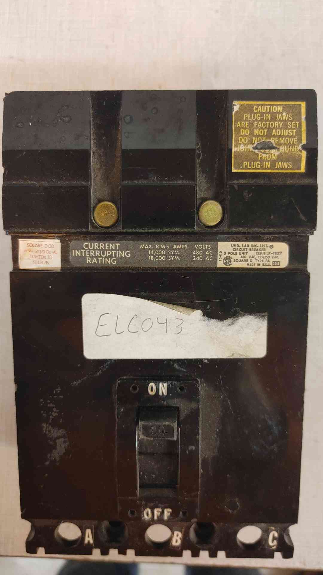 60A I-Line Square D Circuit Breaker 3 Pole 480VAC LK1857 (SKU:3649AA)(3649AA)
