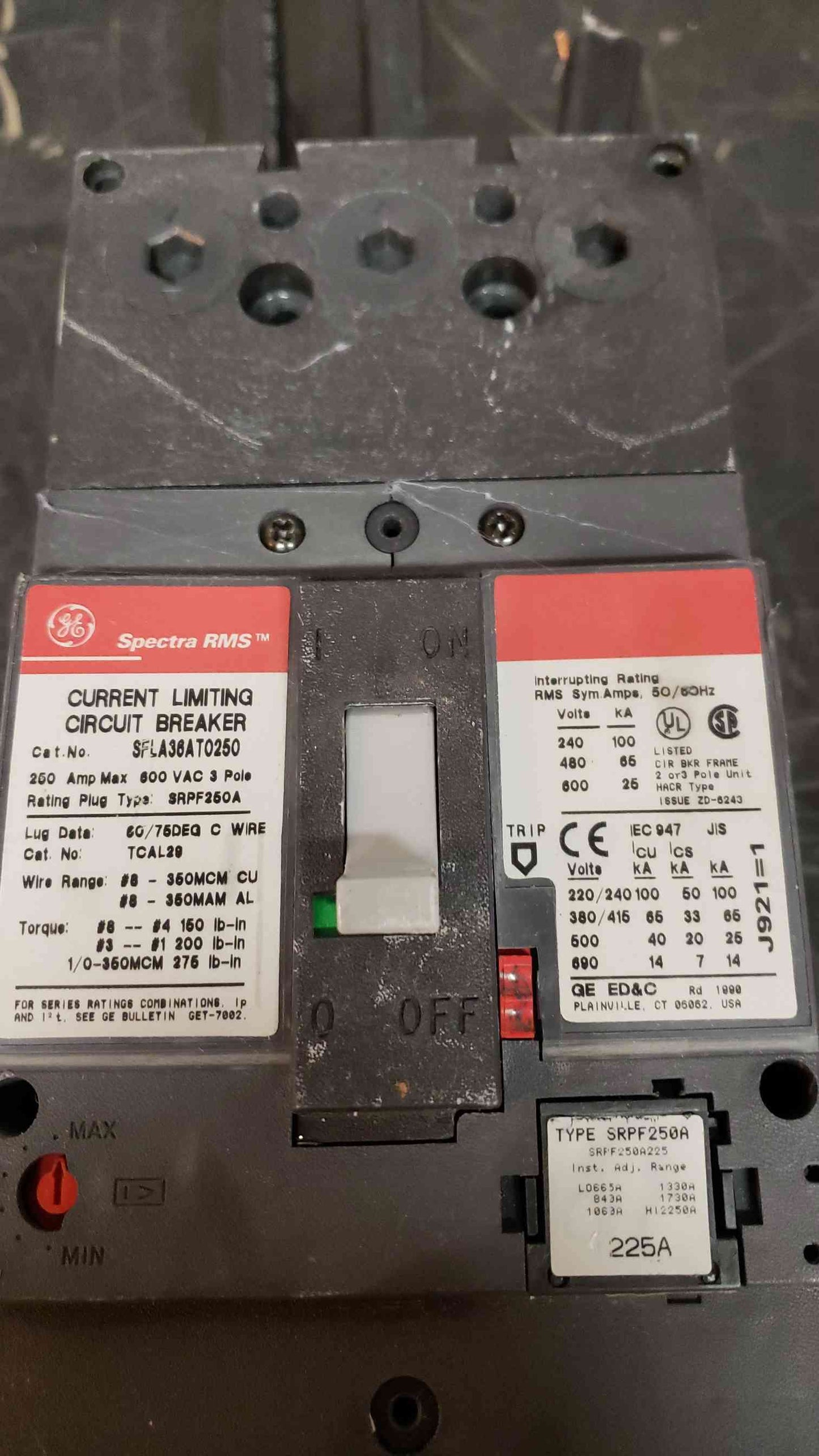 GE 250A Max 3 Pole Breaker SFLA36AT0250 (SKU: 101607)