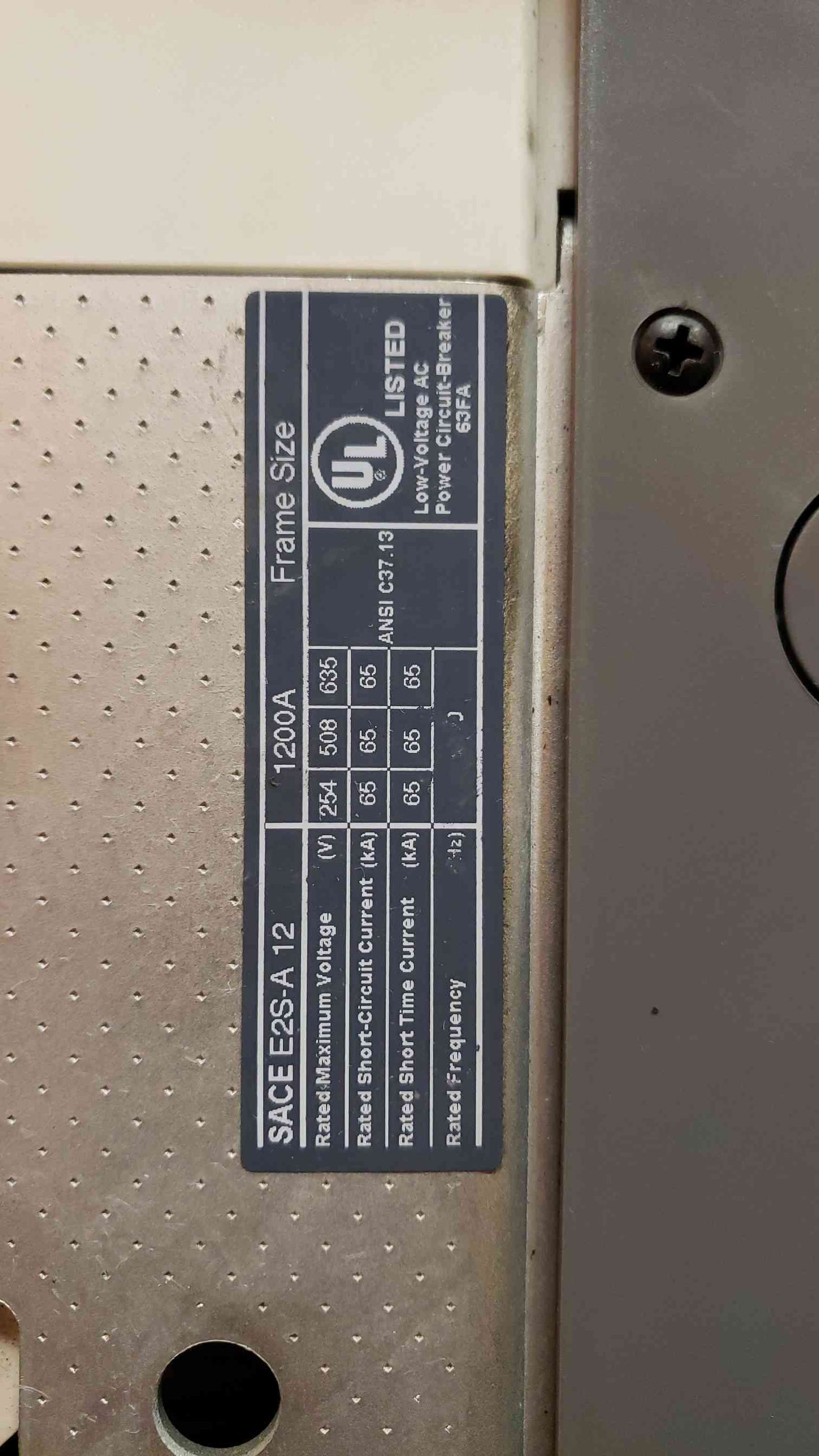 1200A ABB SACE Emax E2 E2SA Circuit Breaker (SKU: 103161)(103161)
