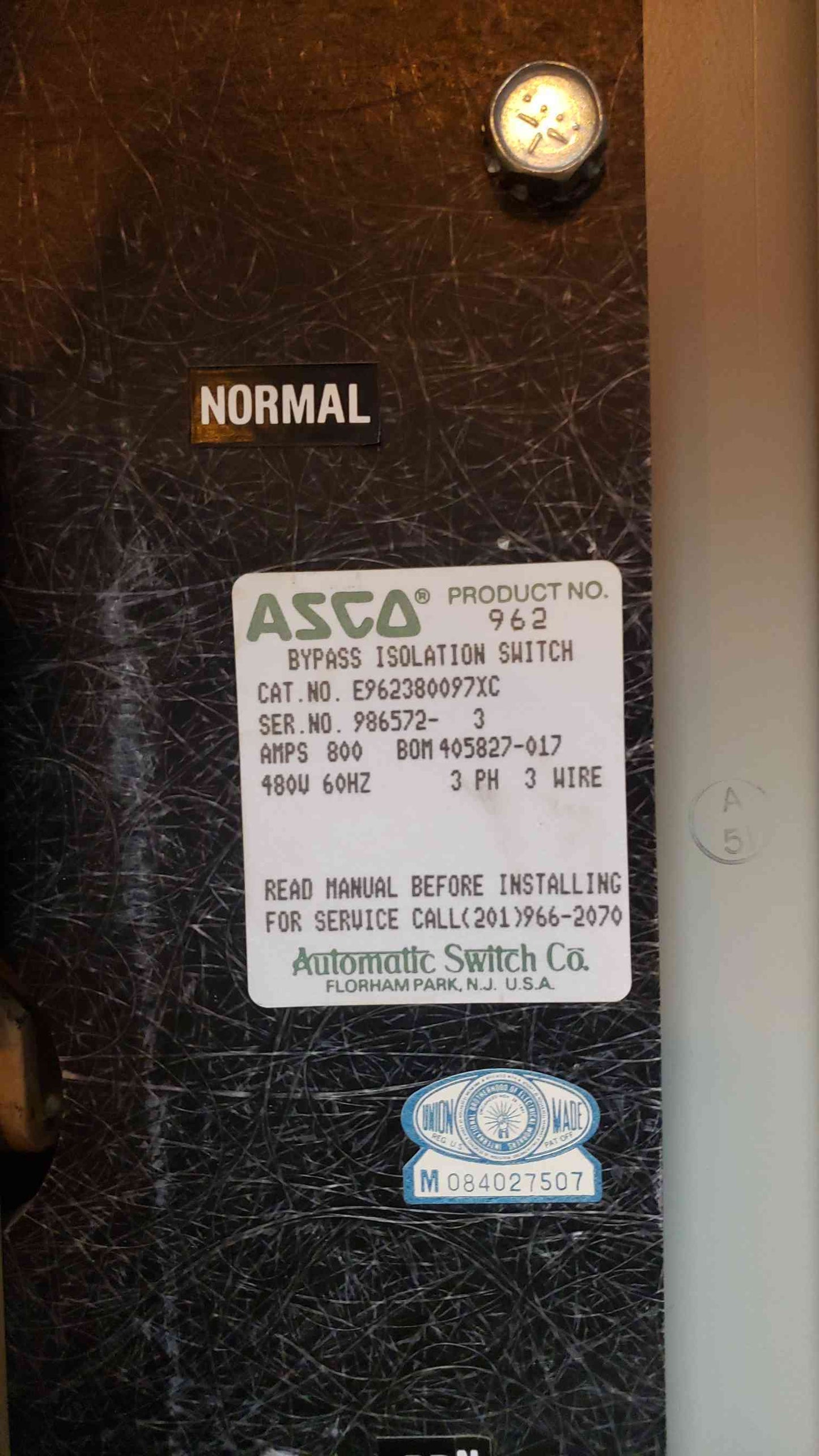 ASCO 962 Automatic Transfer Switch & Bypass Isolation Switch E962380097XC (SKU: 103198)(103198)